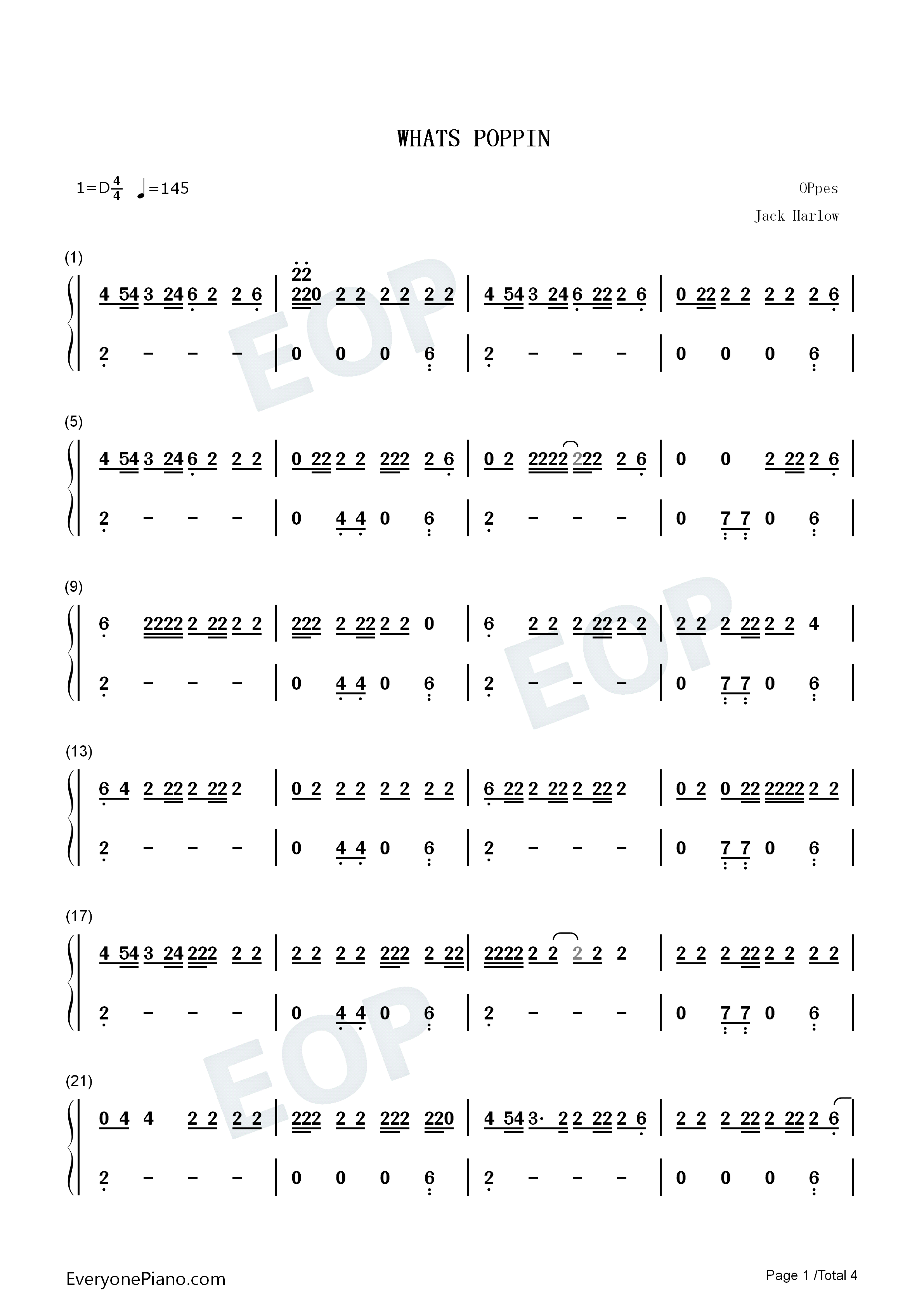 Whats_Poppin钢琴简谱_Jack_Harlow演唱