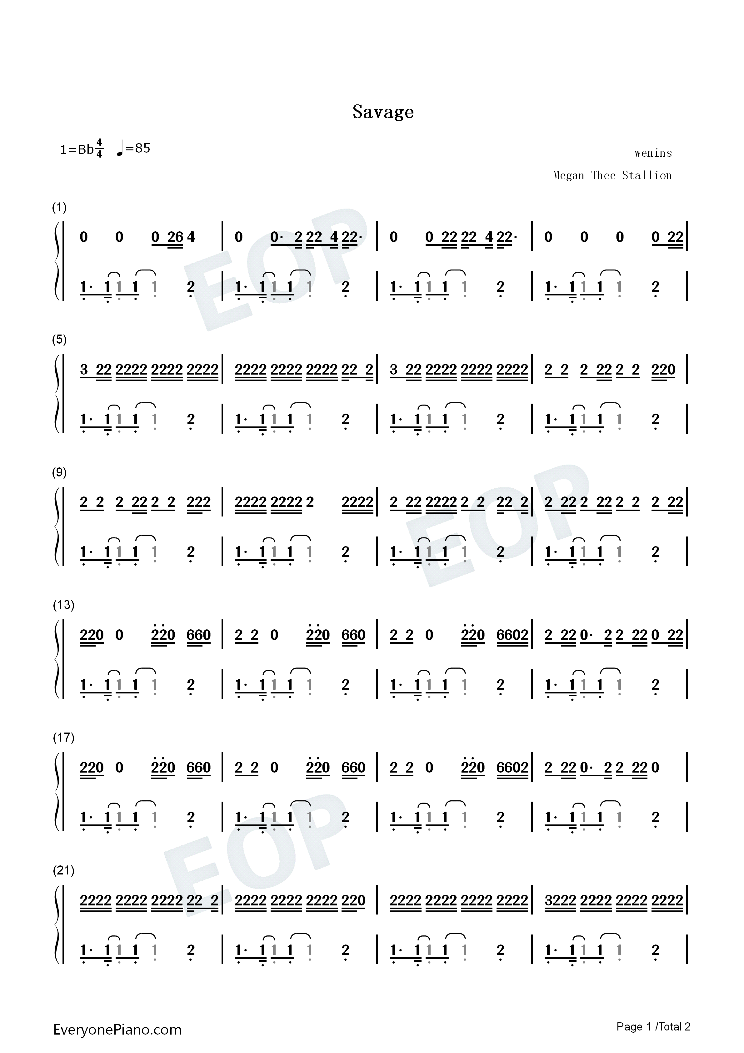 Savage钢琴简谱_Megan_Thee_Stallion演唱