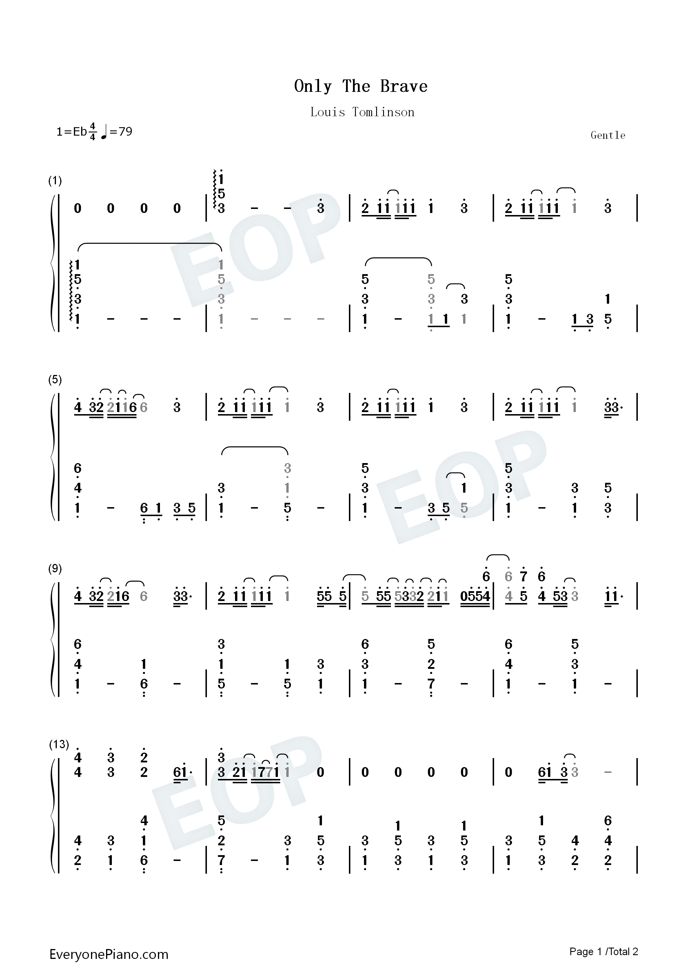 Only_The_Brave钢琴简谱_Louis_Tomlinson演唱
