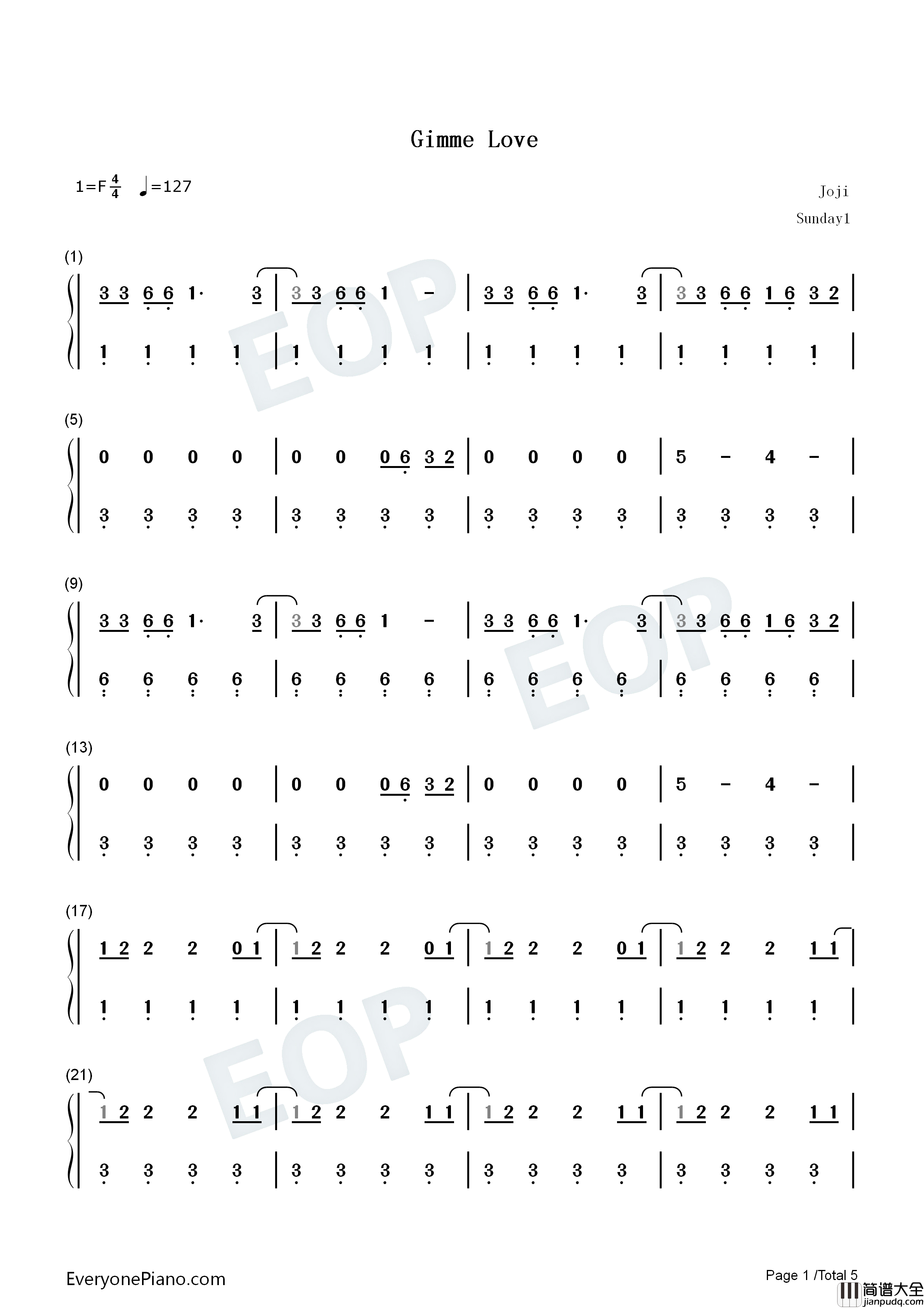 Gimme_Love钢琴简谱_Joji演唱