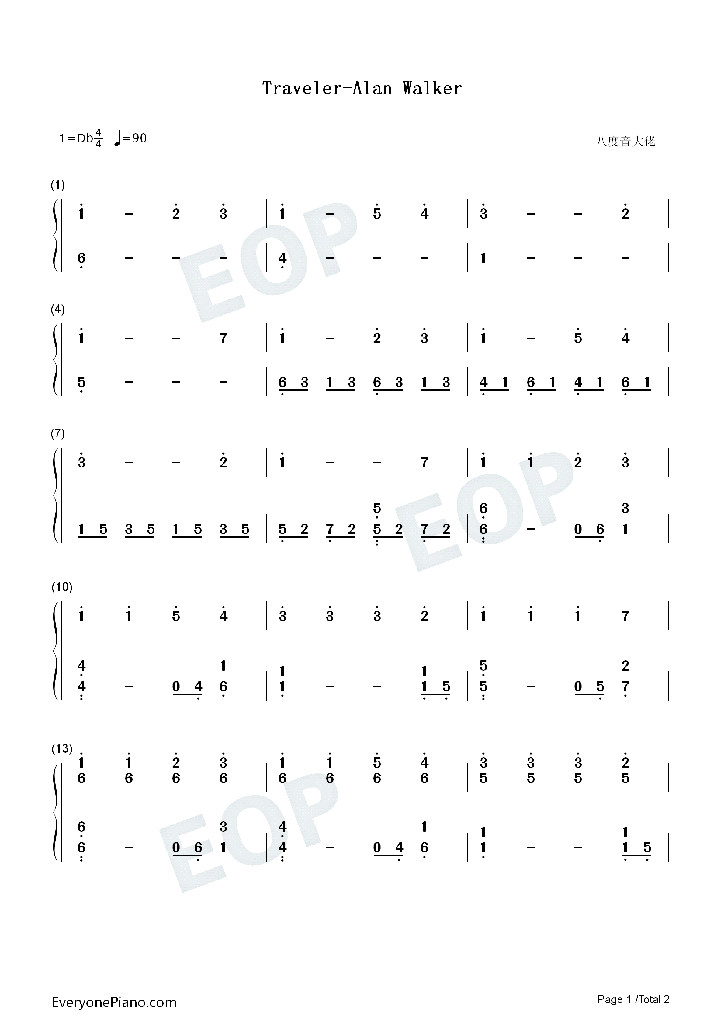 Traveler钢琴简谱_Alan_Walker演唱
