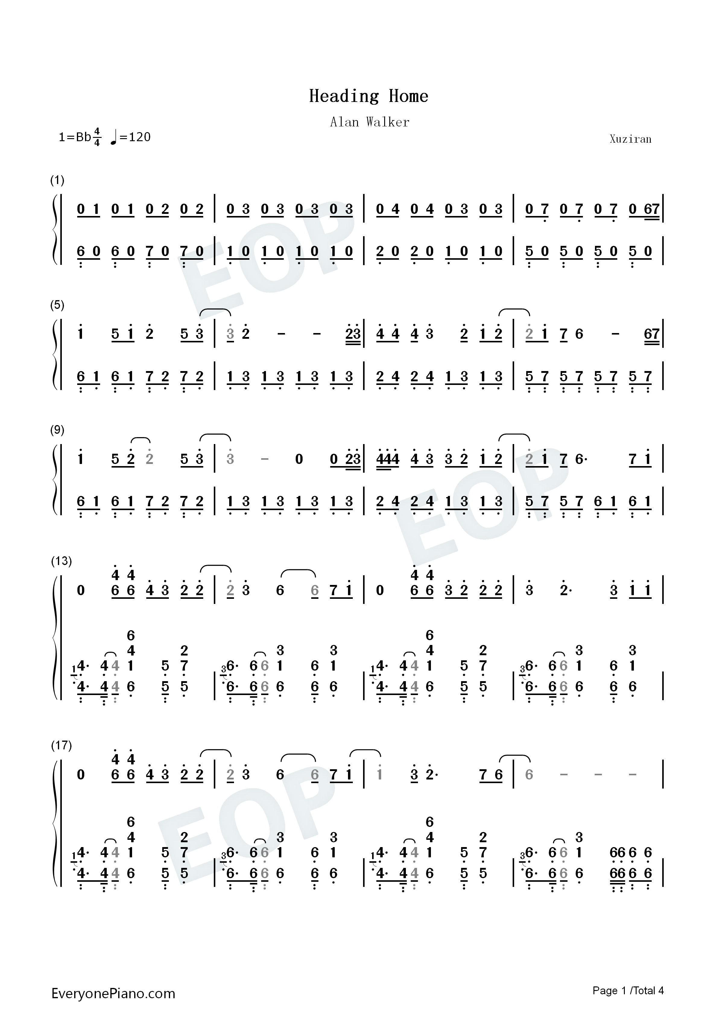 Heading_Home钢琴简谱_Alan_Walker演唱