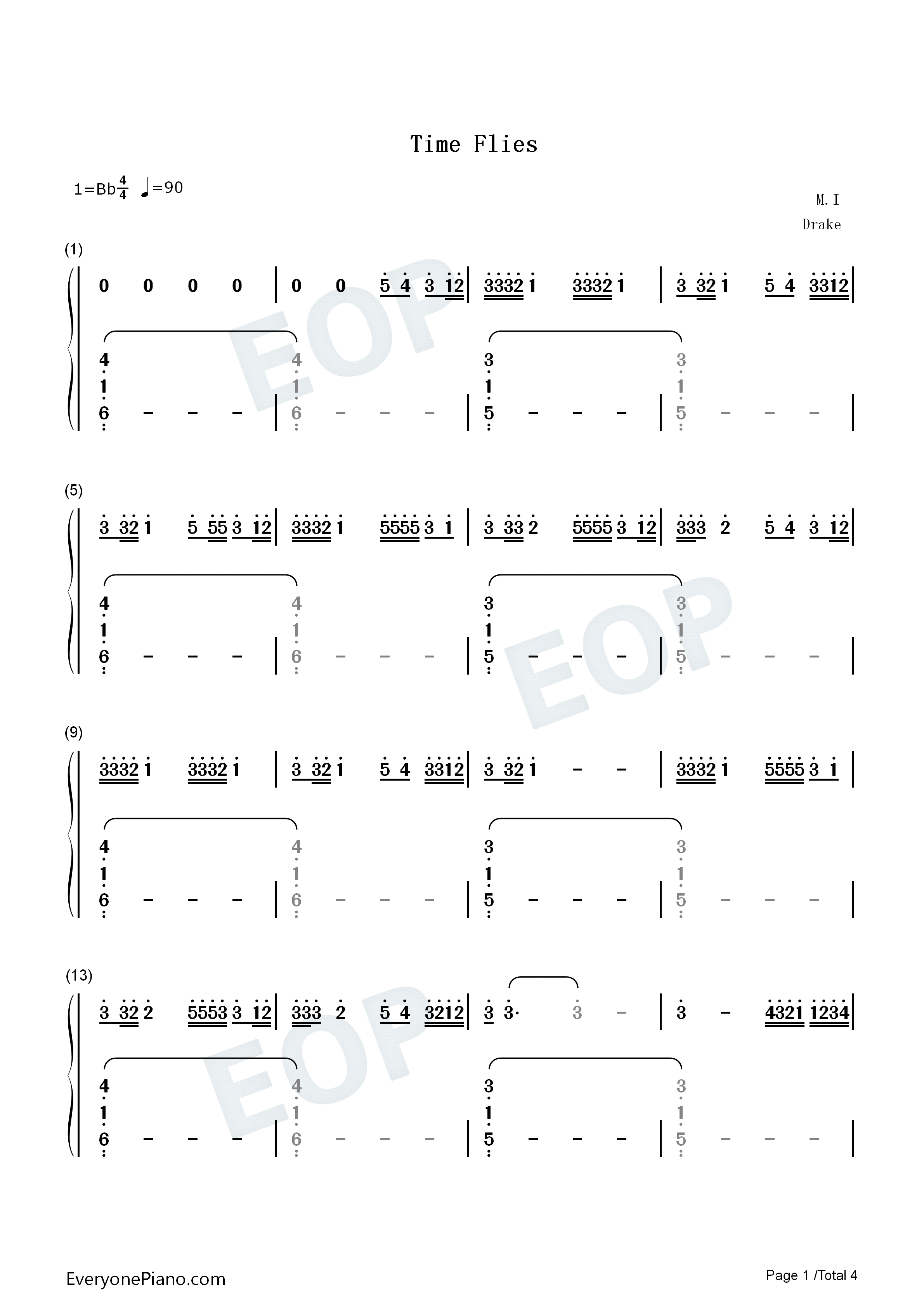 Time_Flies钢琴简谱_Drake演唱
