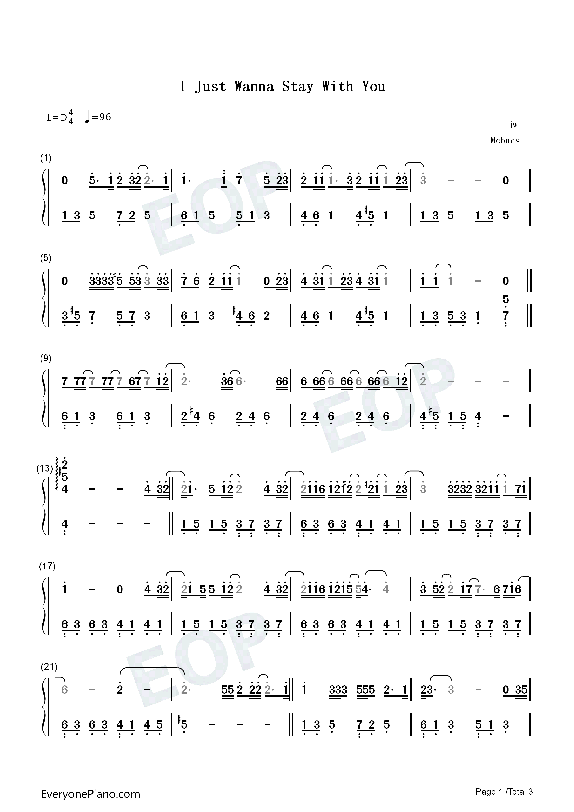 I_Just_Wanna_Stay_With_You钢琴简谱_JW_王灏儿演唱