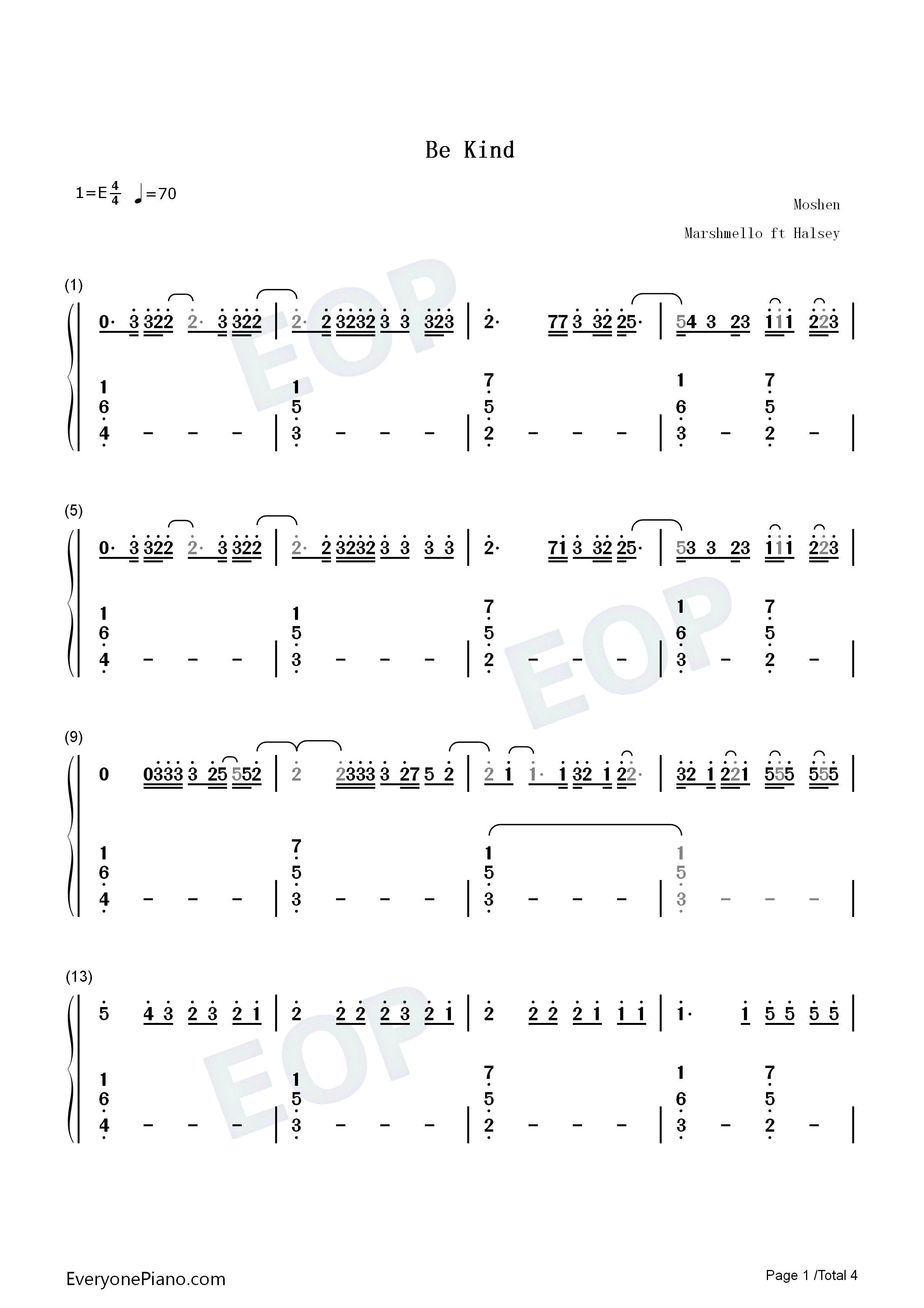 Be_Kind钢琴简谱_Marshmello_Halsey演唱