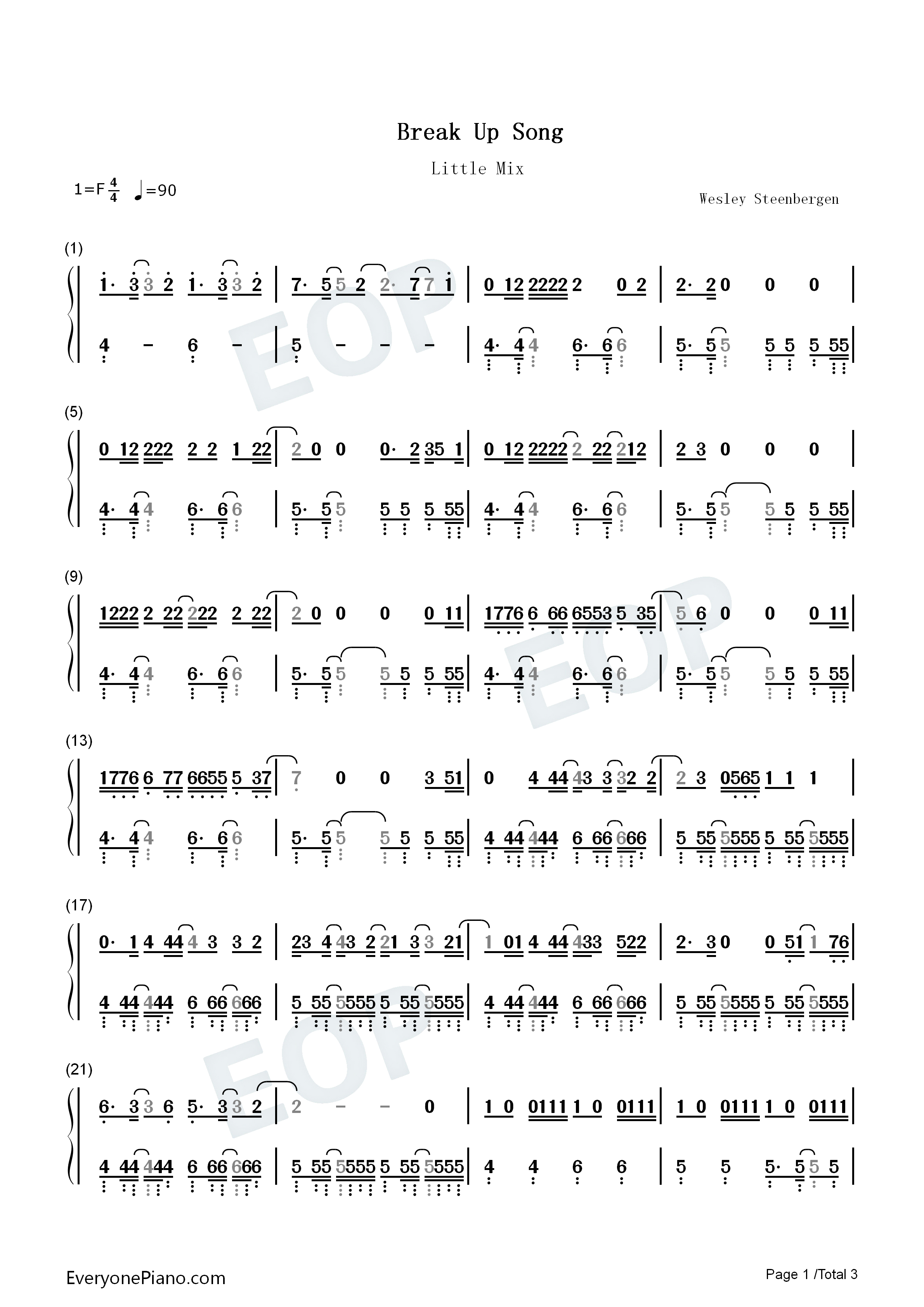 Break_Up_Song钢琴简谱_Little_Mix演唱