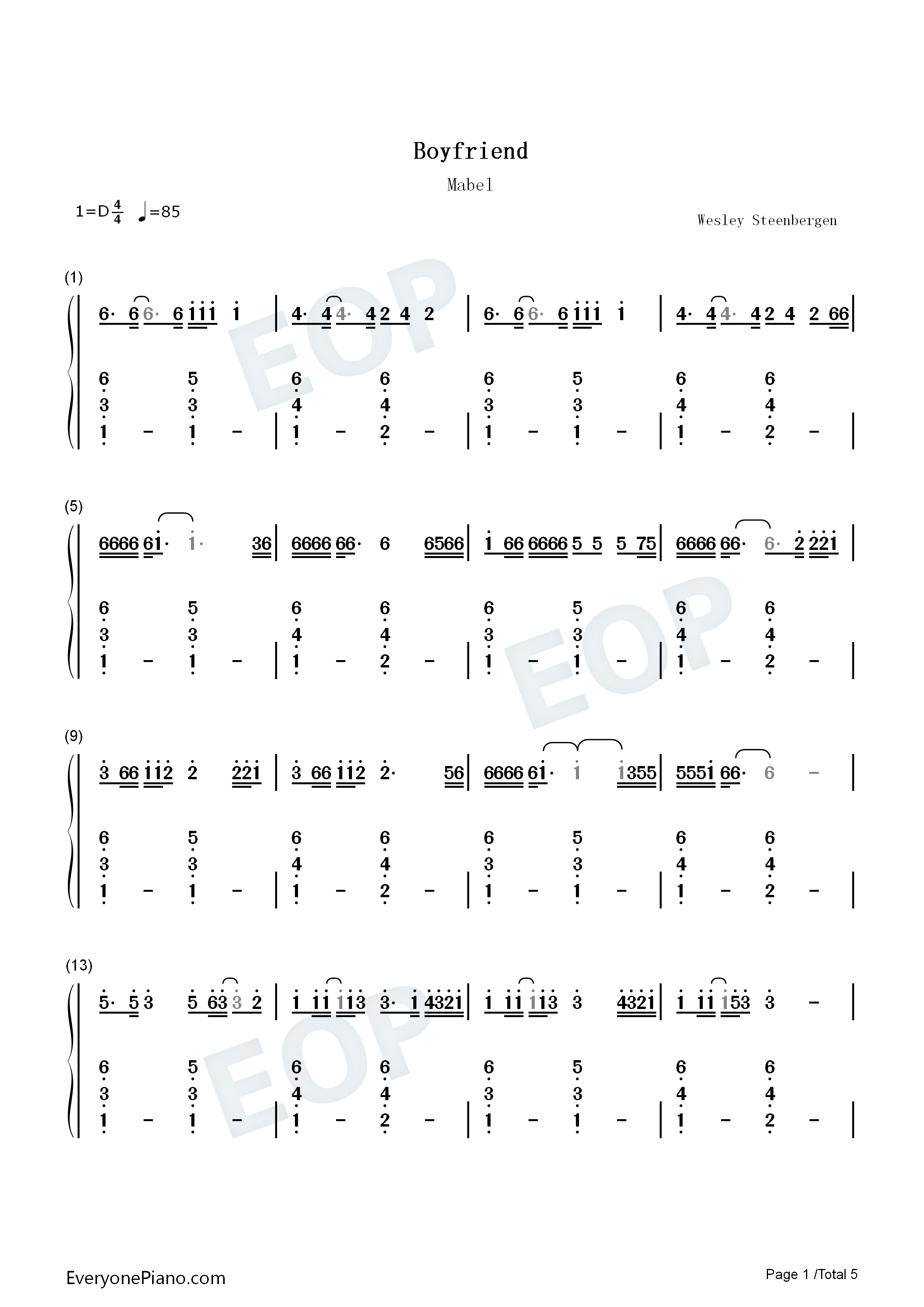 Boyfriend钢琴简谱_Mabel演唱