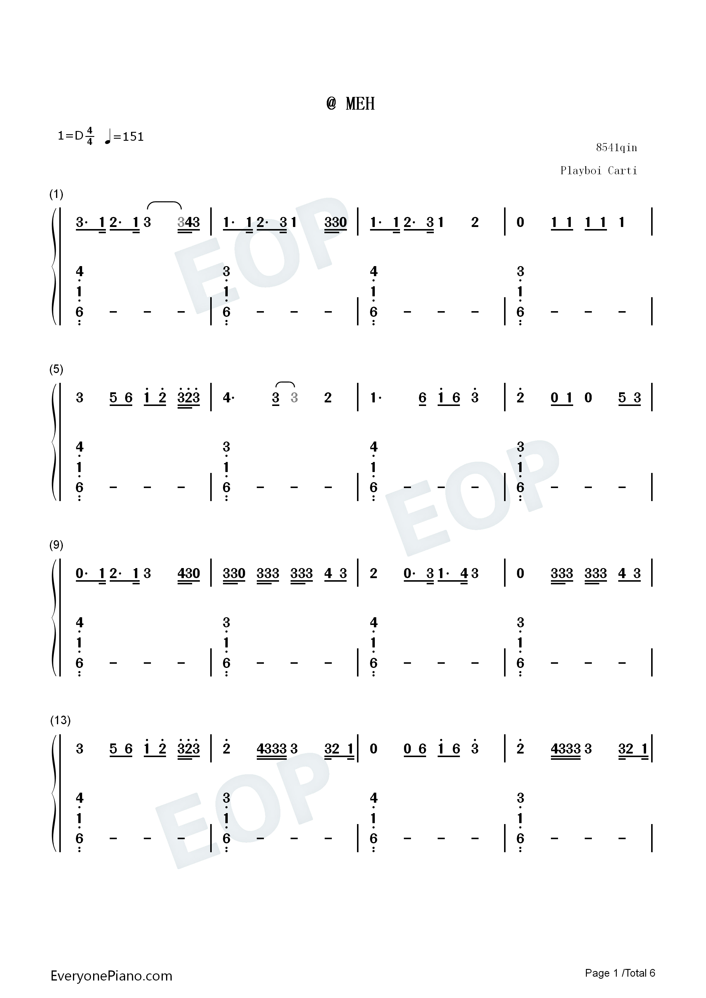 MEH钢琴简谱_Playboi_Carti演唱