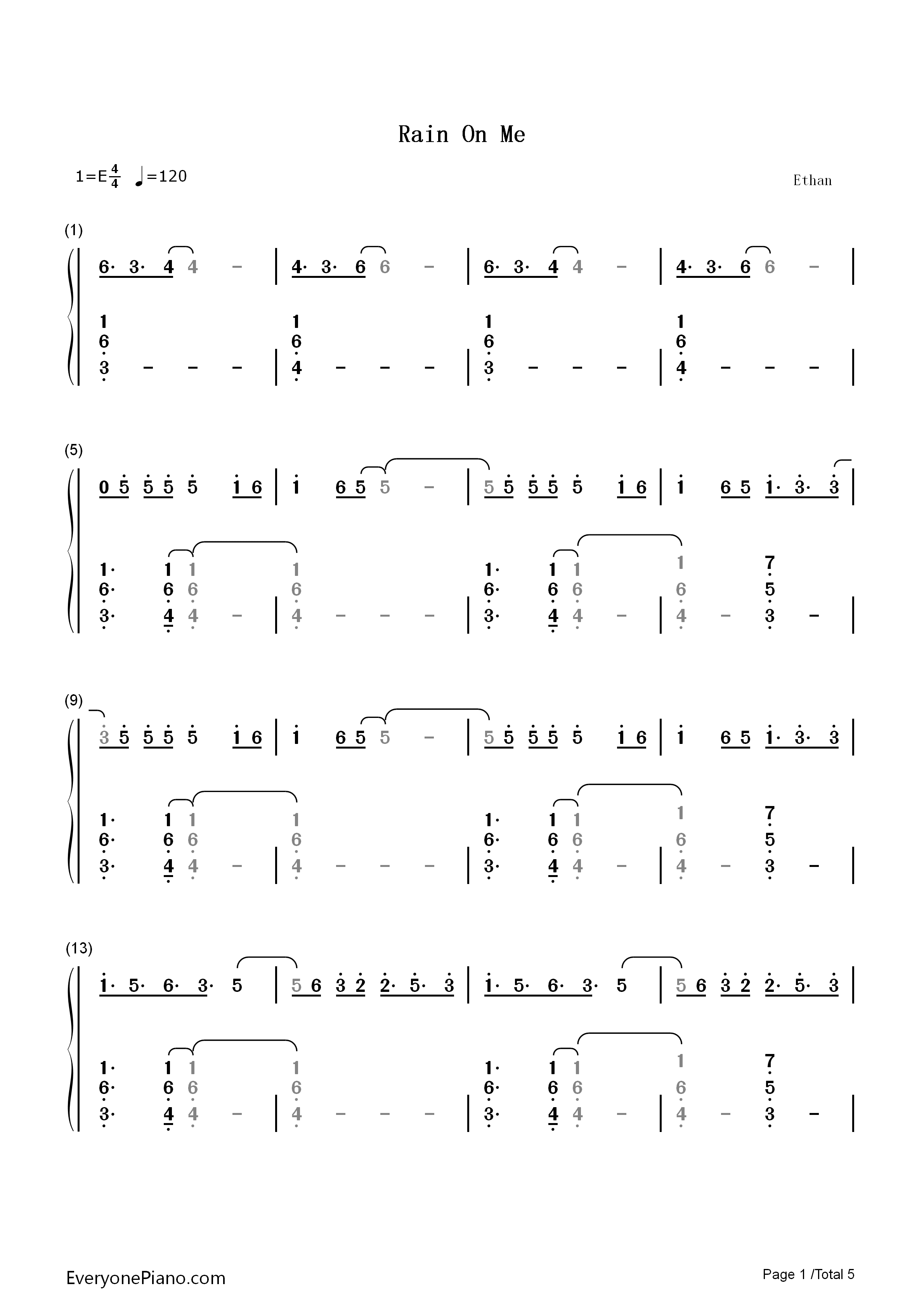 Rain_on_Me钢琴简谱_Lady_Gaga_Ariana_Grande演唱