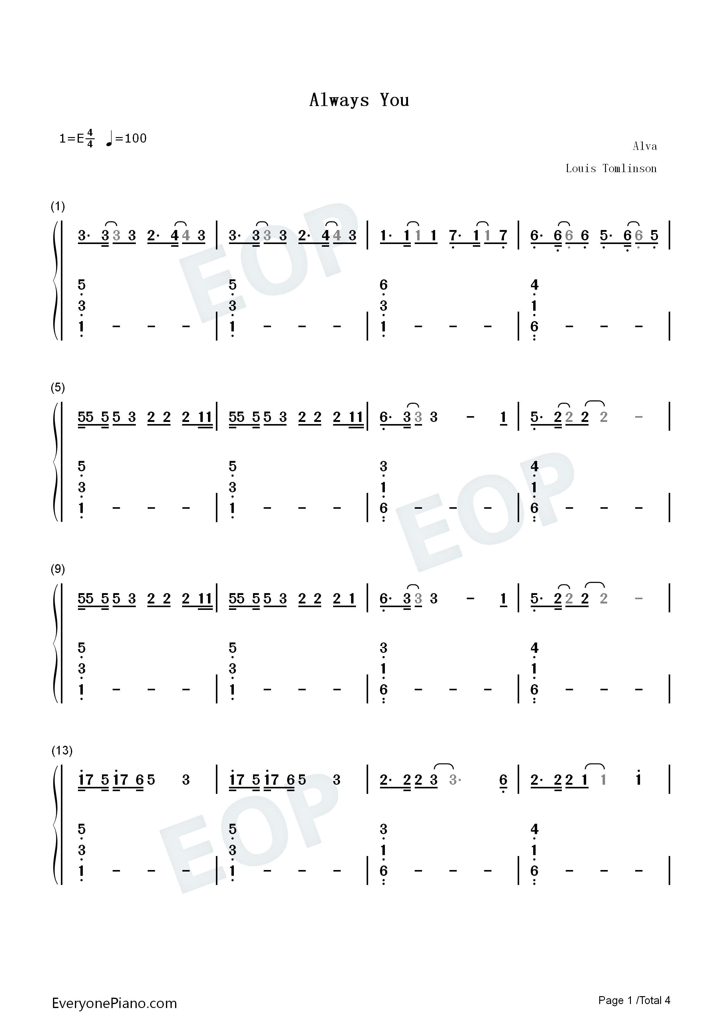 Always_You钢琴简谱_Louis_Tomlinson演唱