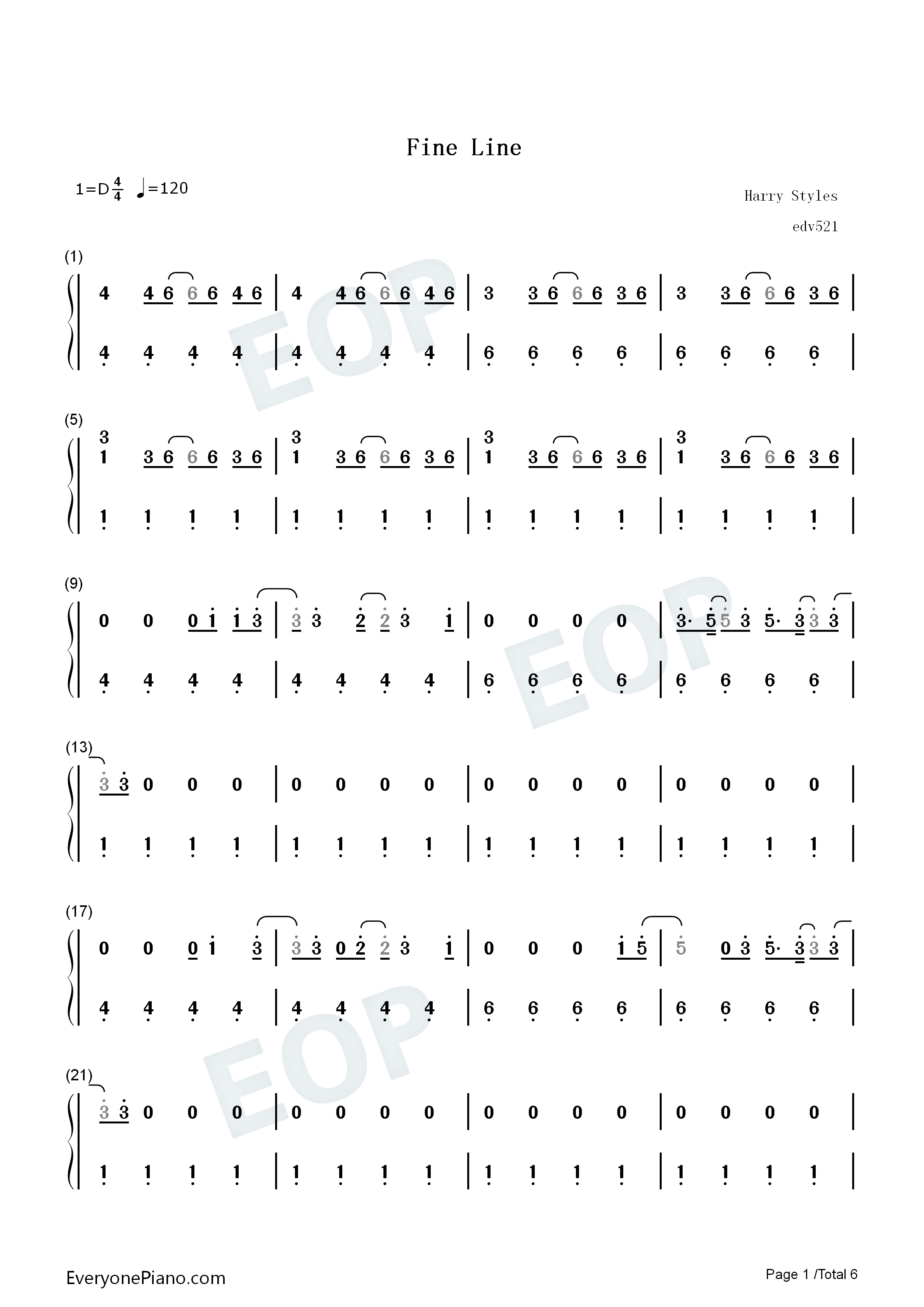 Fine_Line钢琴简谱_Harry_Styles演唱