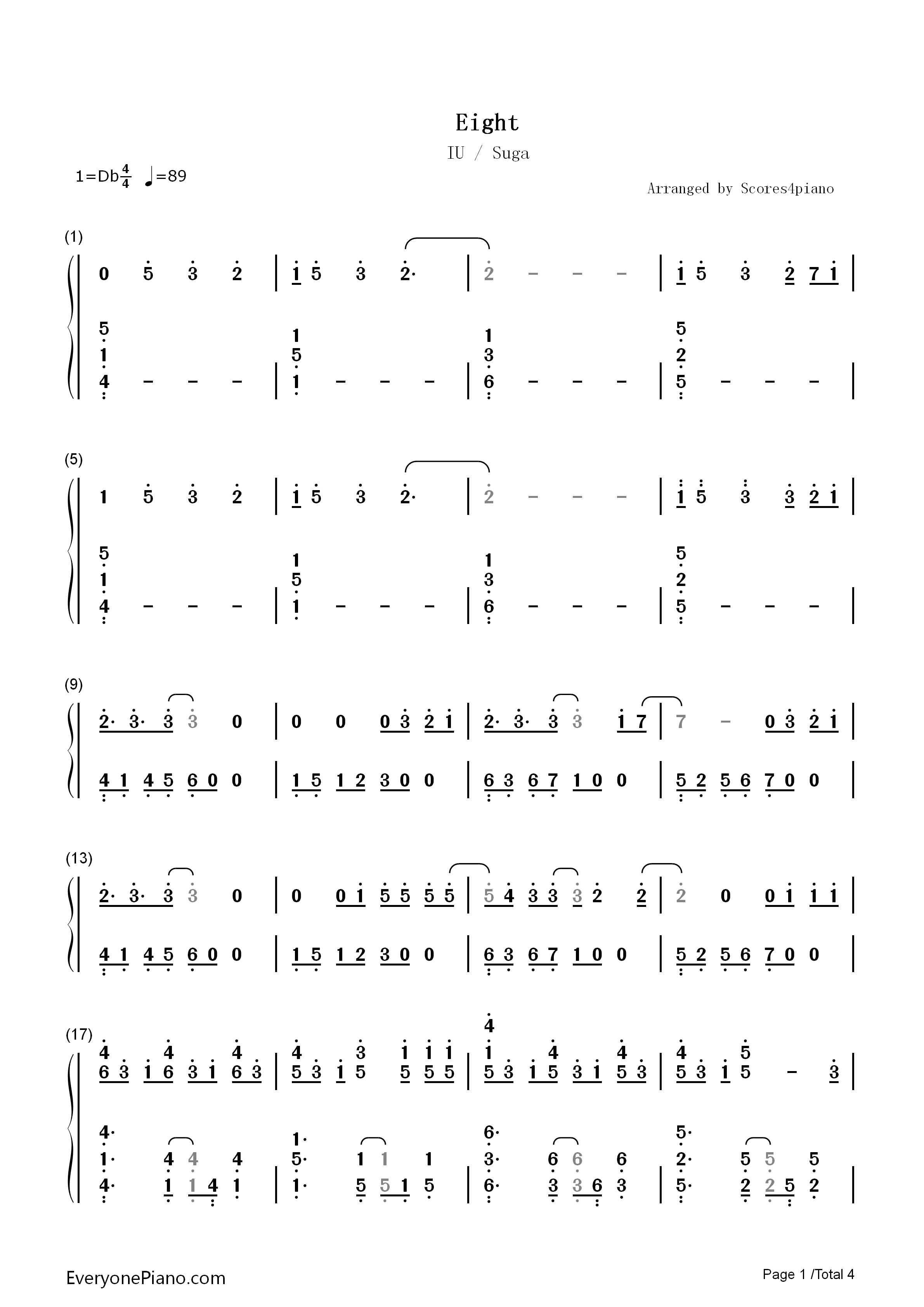 Eight钢琴简谱_IU_Suga演唱