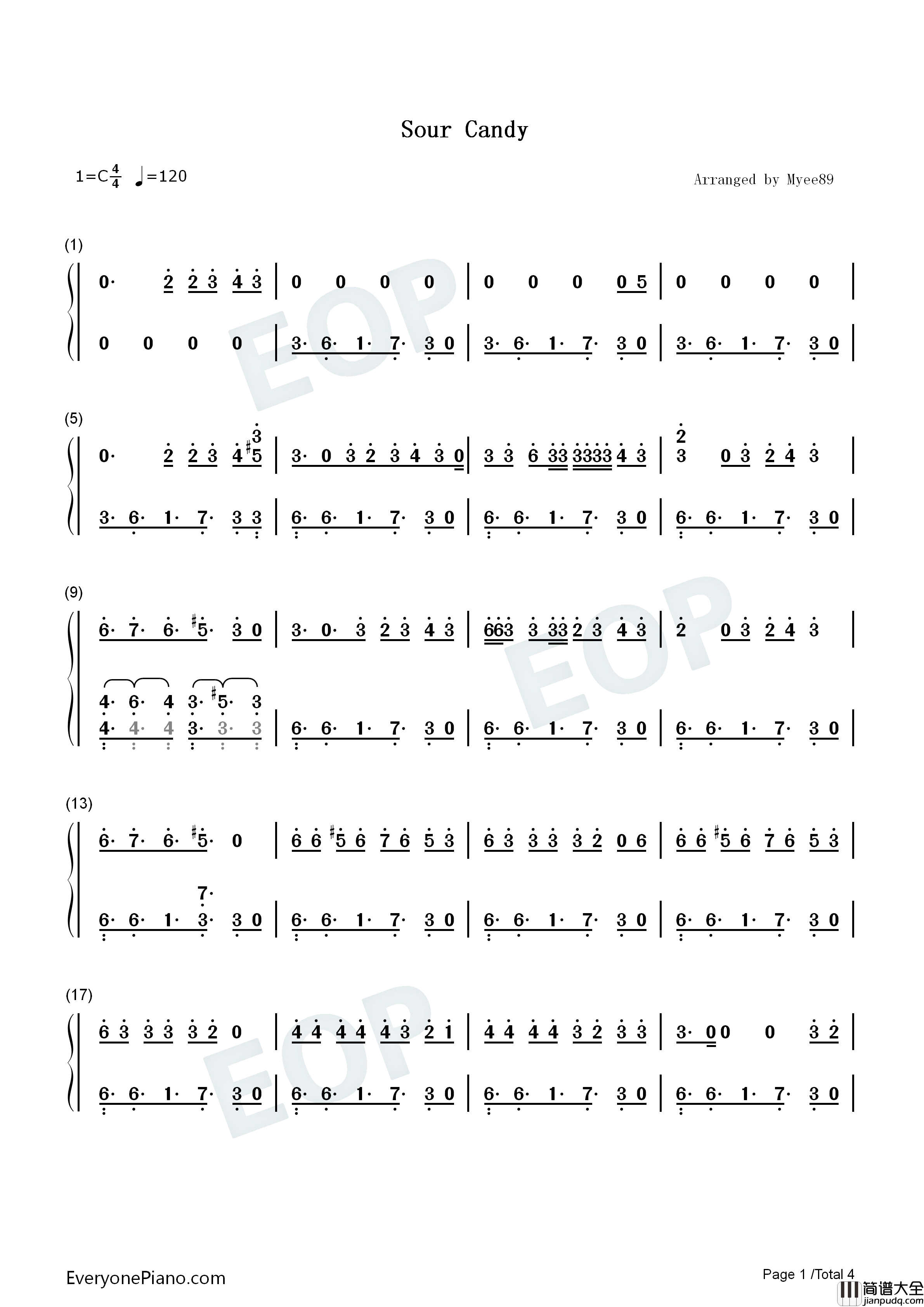 Sour_Candy钢琴简谱_Lady_Gaga_Black_Pink演唱