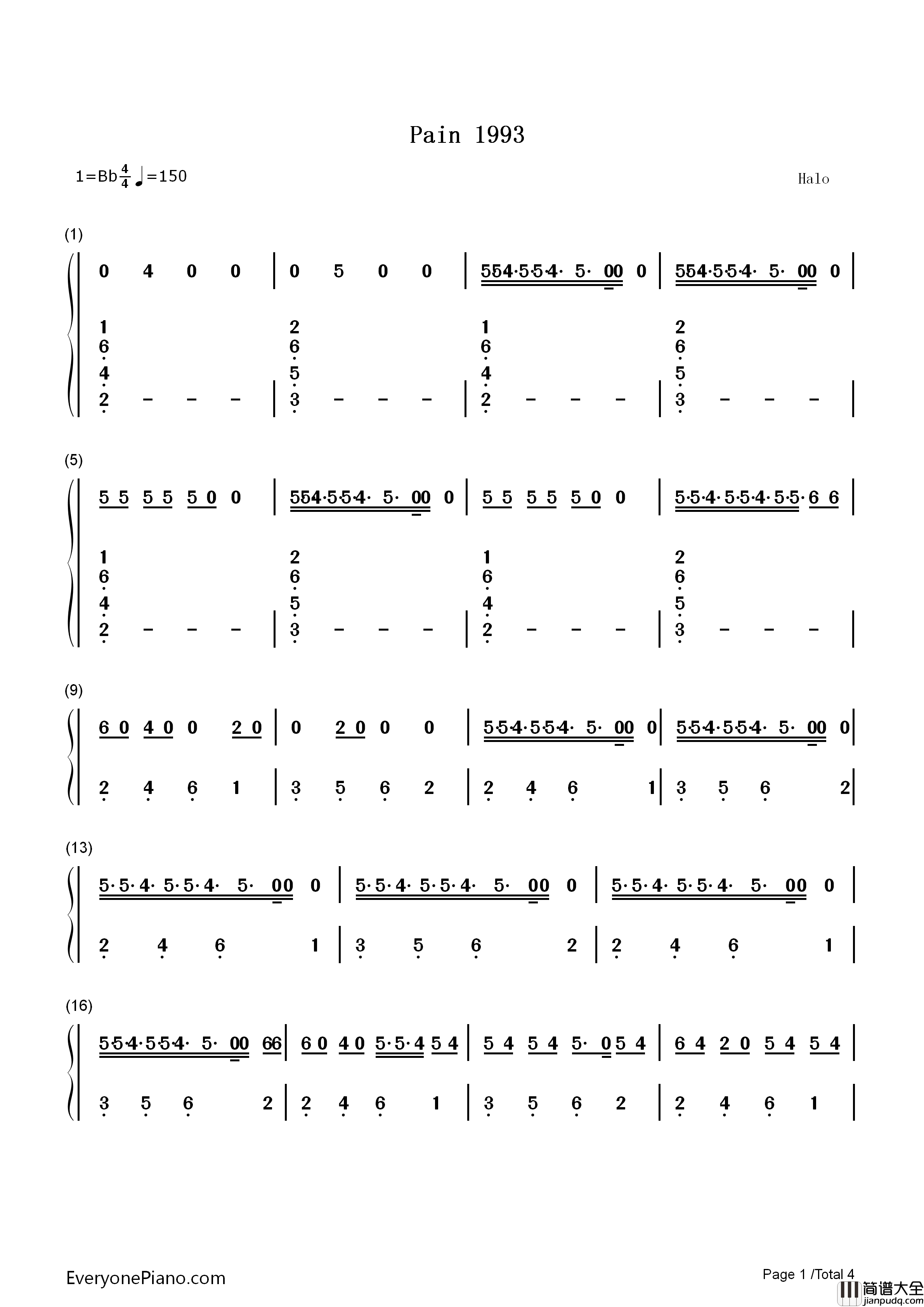 Pain_1993钢琴简谱_Drake演唱