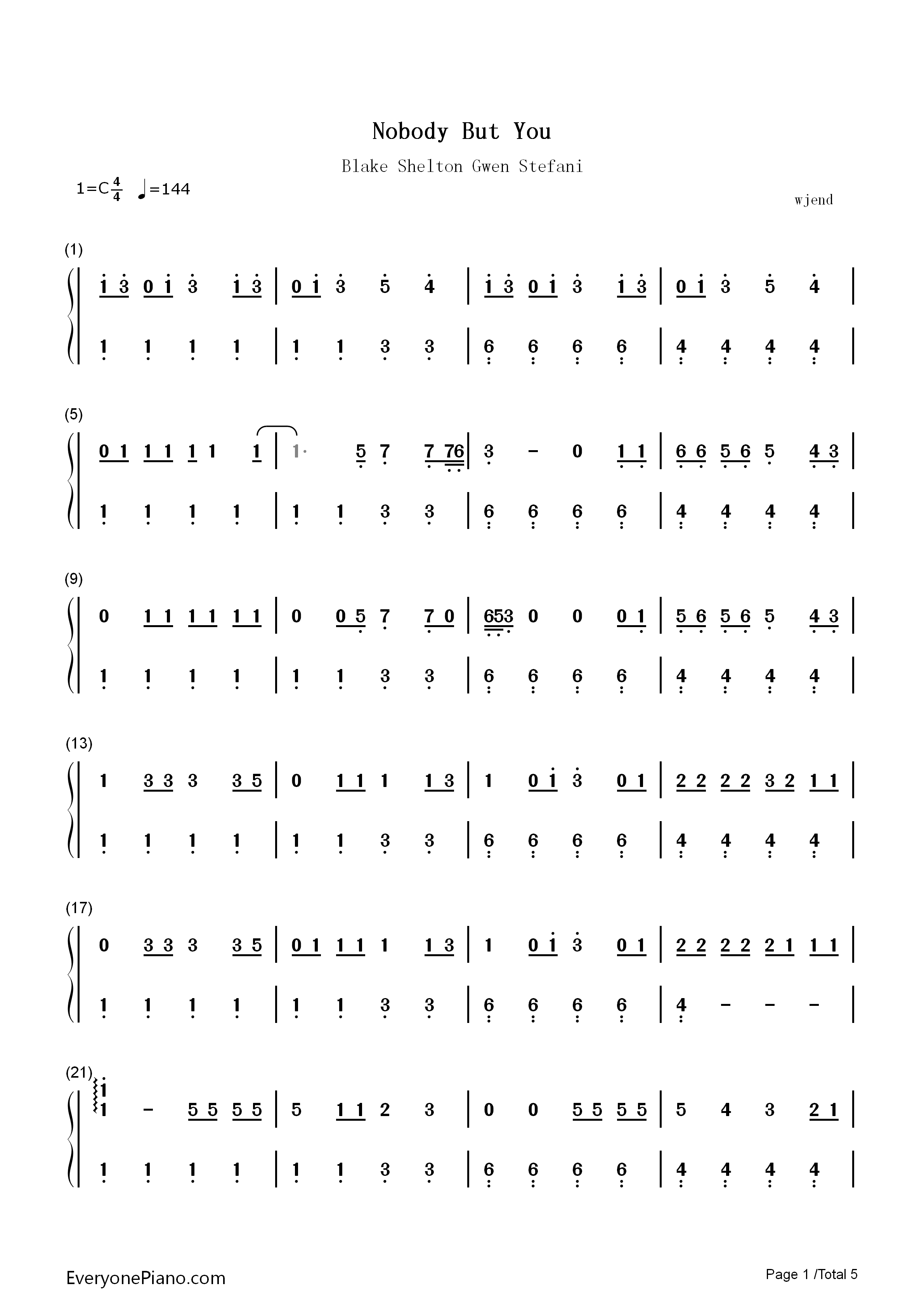 Nobody_but_You钢琴简谱_Blake_Shelton_Gwen_Stefani演唱