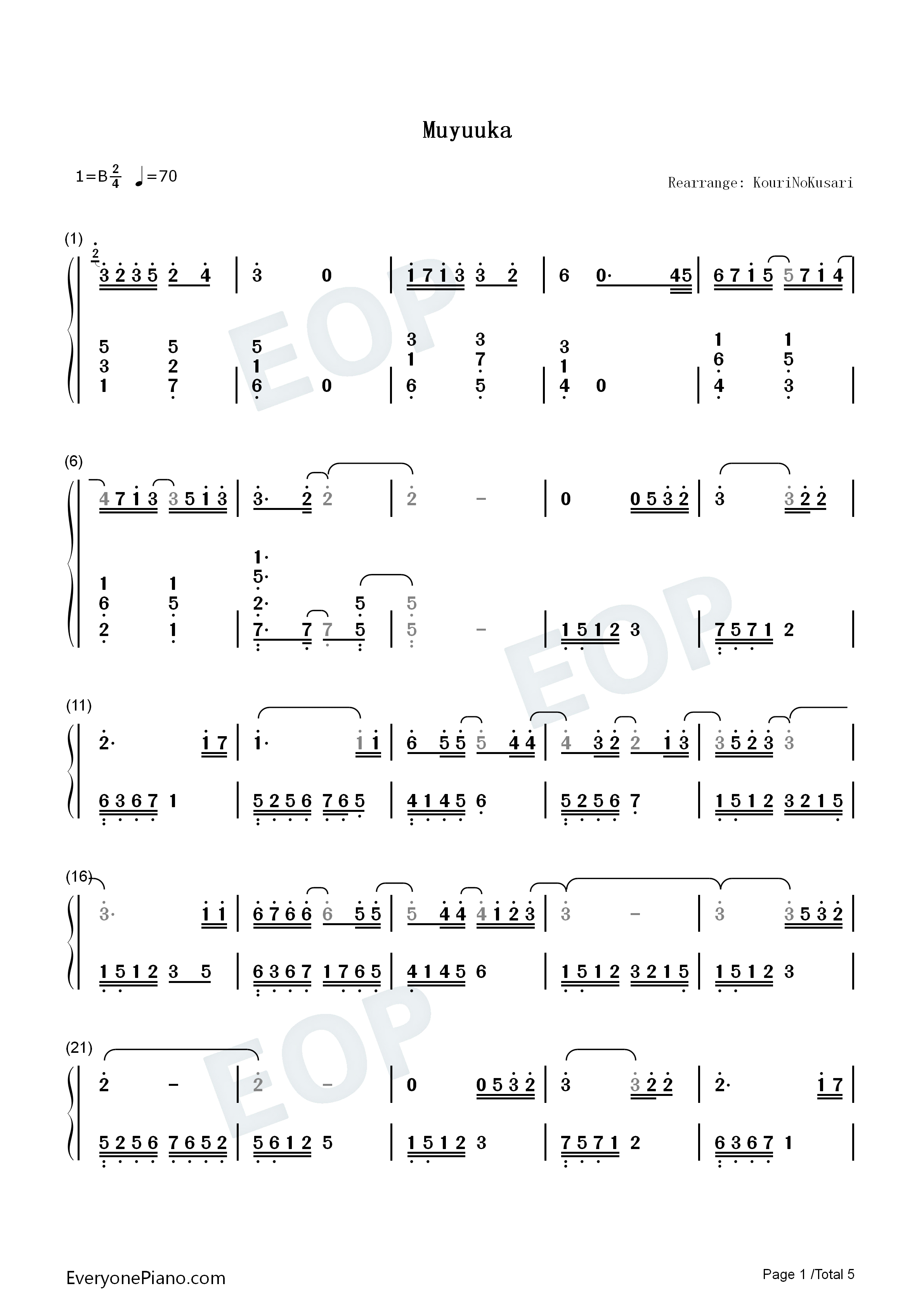 Muyuuka钢琴简谱_RURUTIA_ルルティア演唱