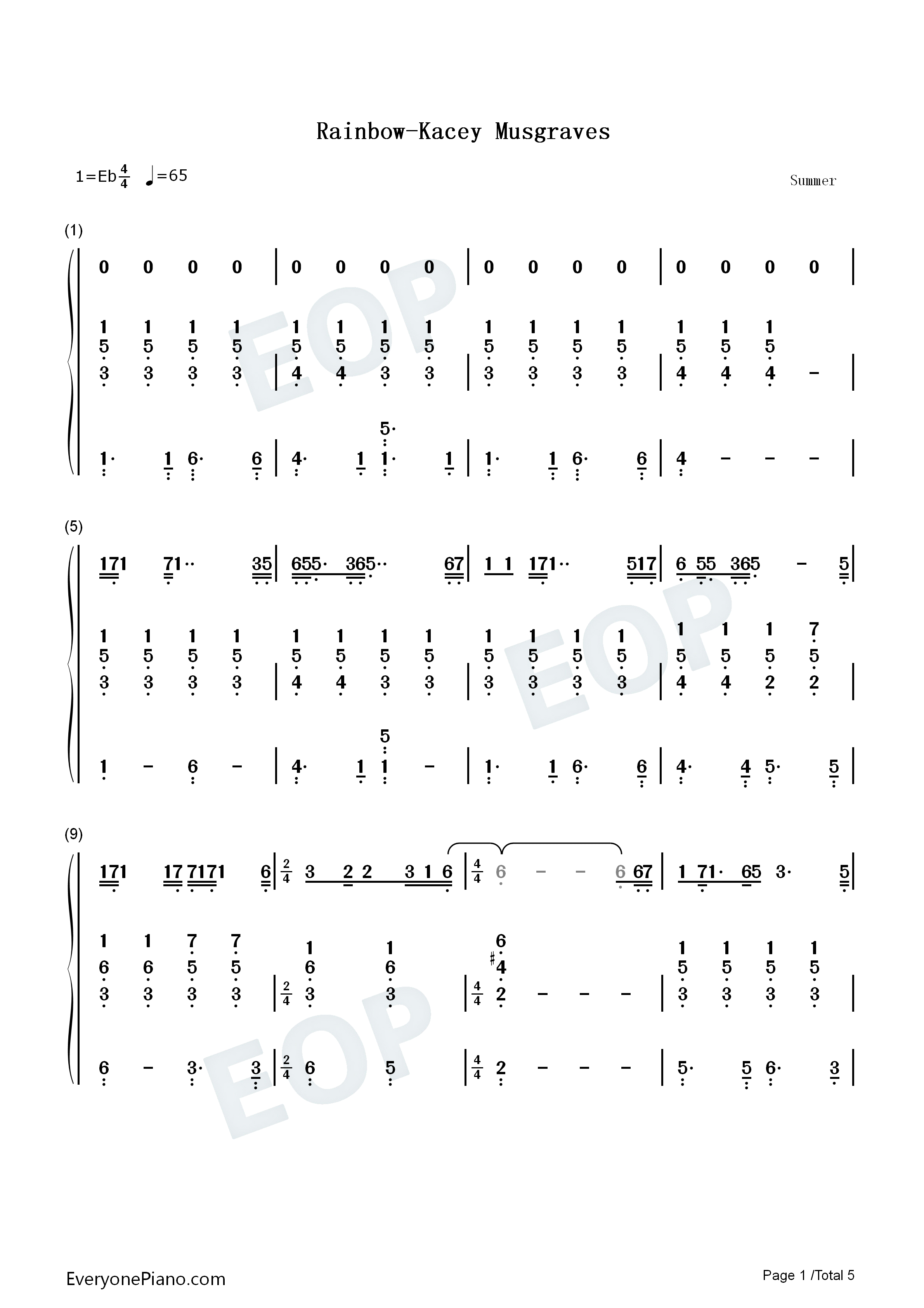 Rainbow钢琴简谱_Kacey_Musgraves演唱