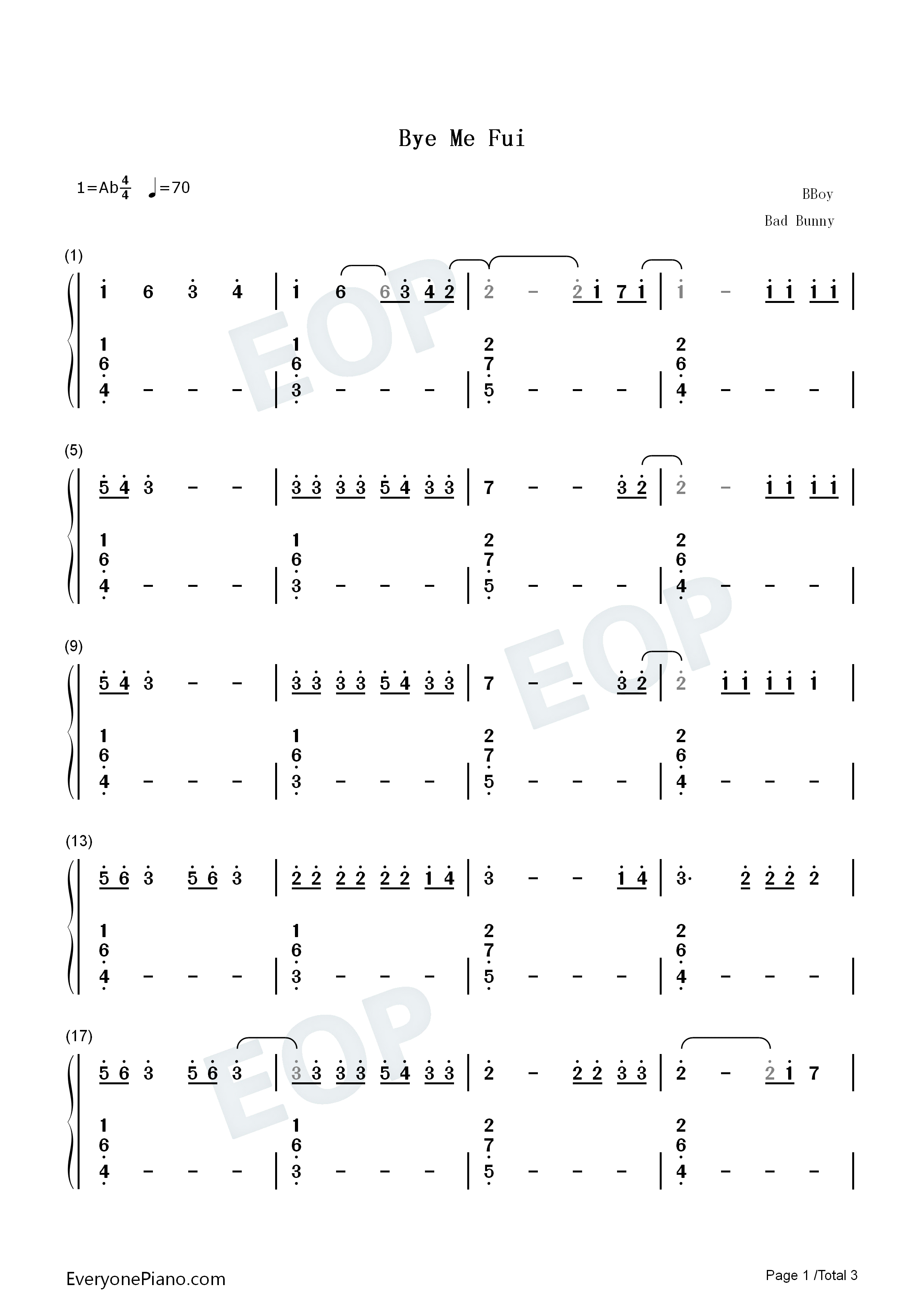 Bye_Me_Fui钢琴简谱_Bad_Bunny演唱