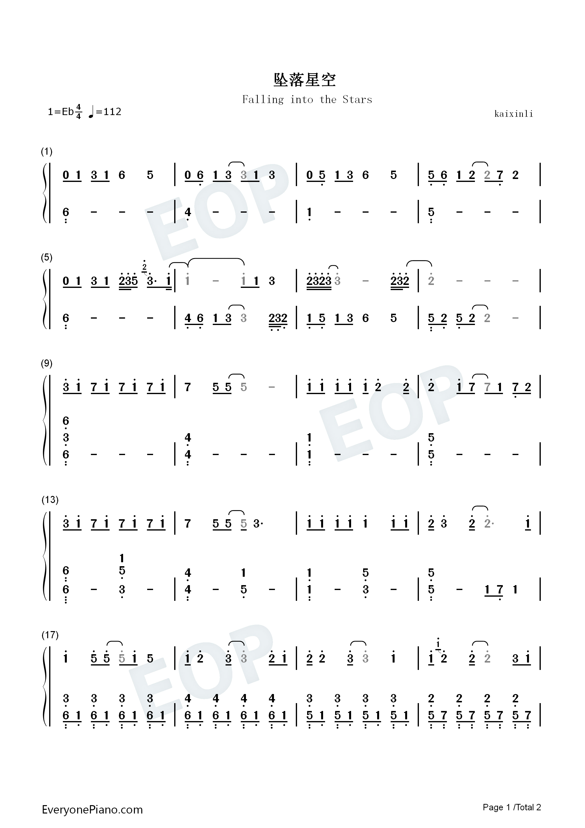 坠落星空钢琴简谱_小星星Aurora演唱