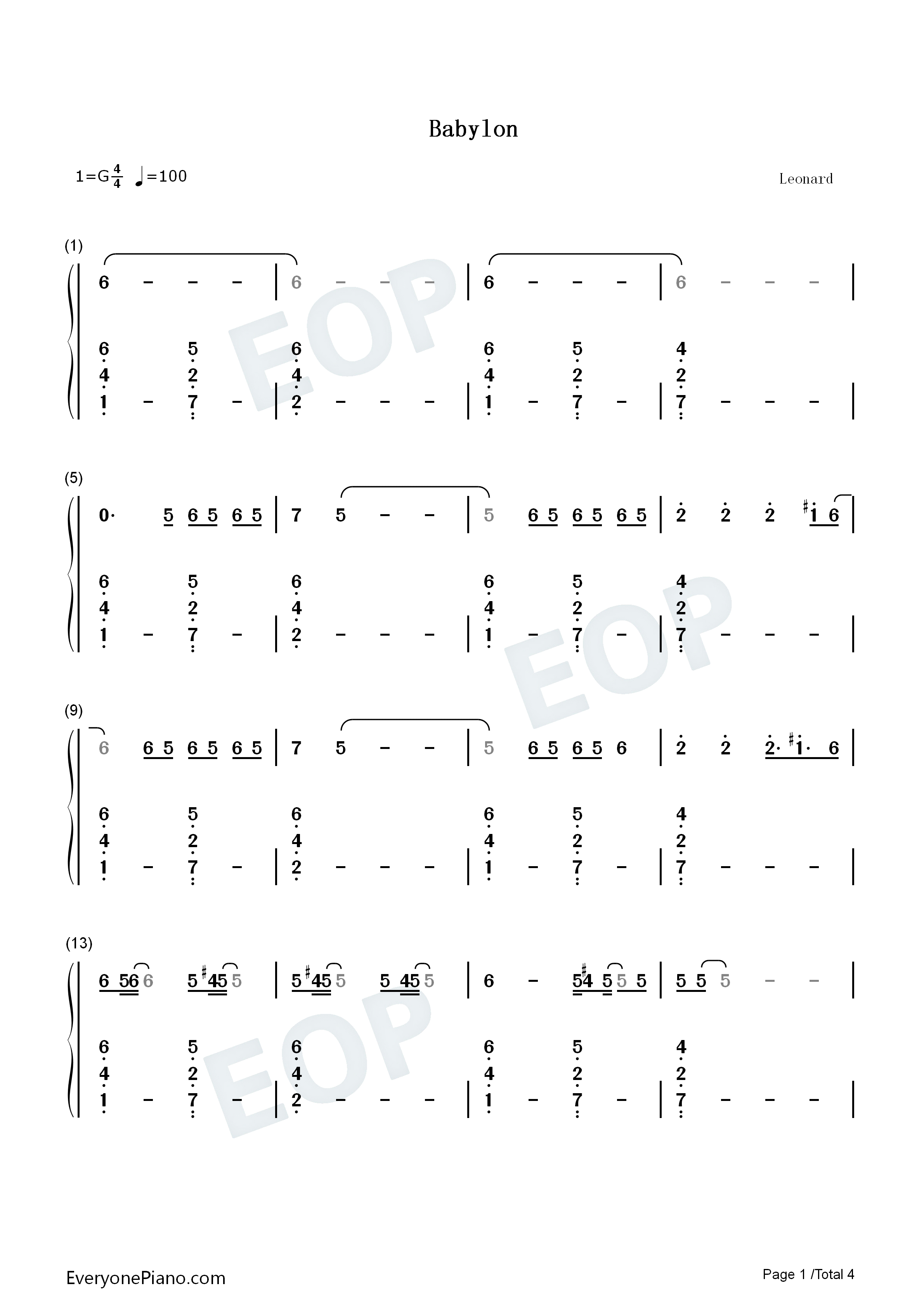 Babylon钢琴简谱_Lady_Gaga演唱