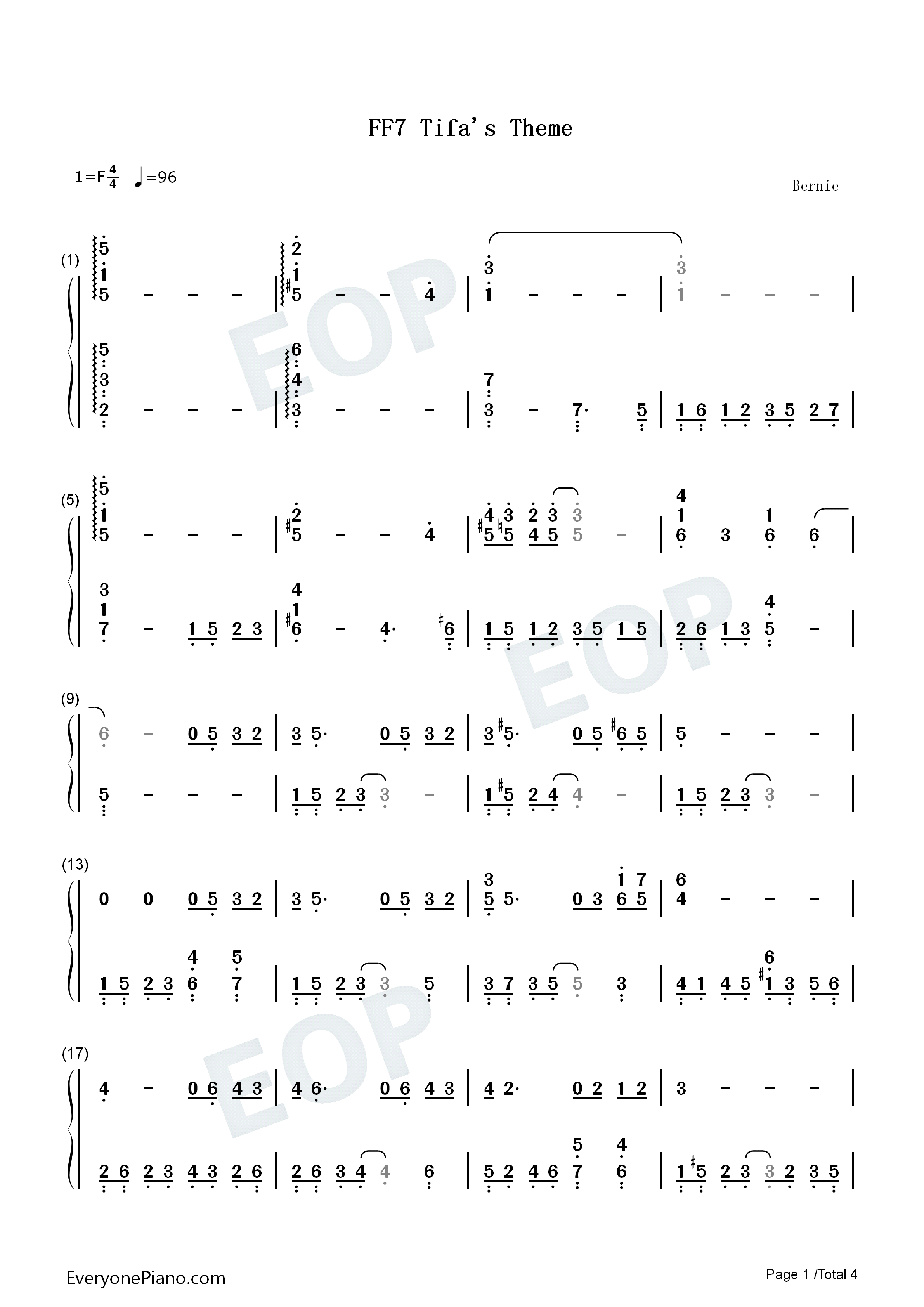 最终幻想VII_Tifa主题曲钢琴简谱_植松伸夫演唱