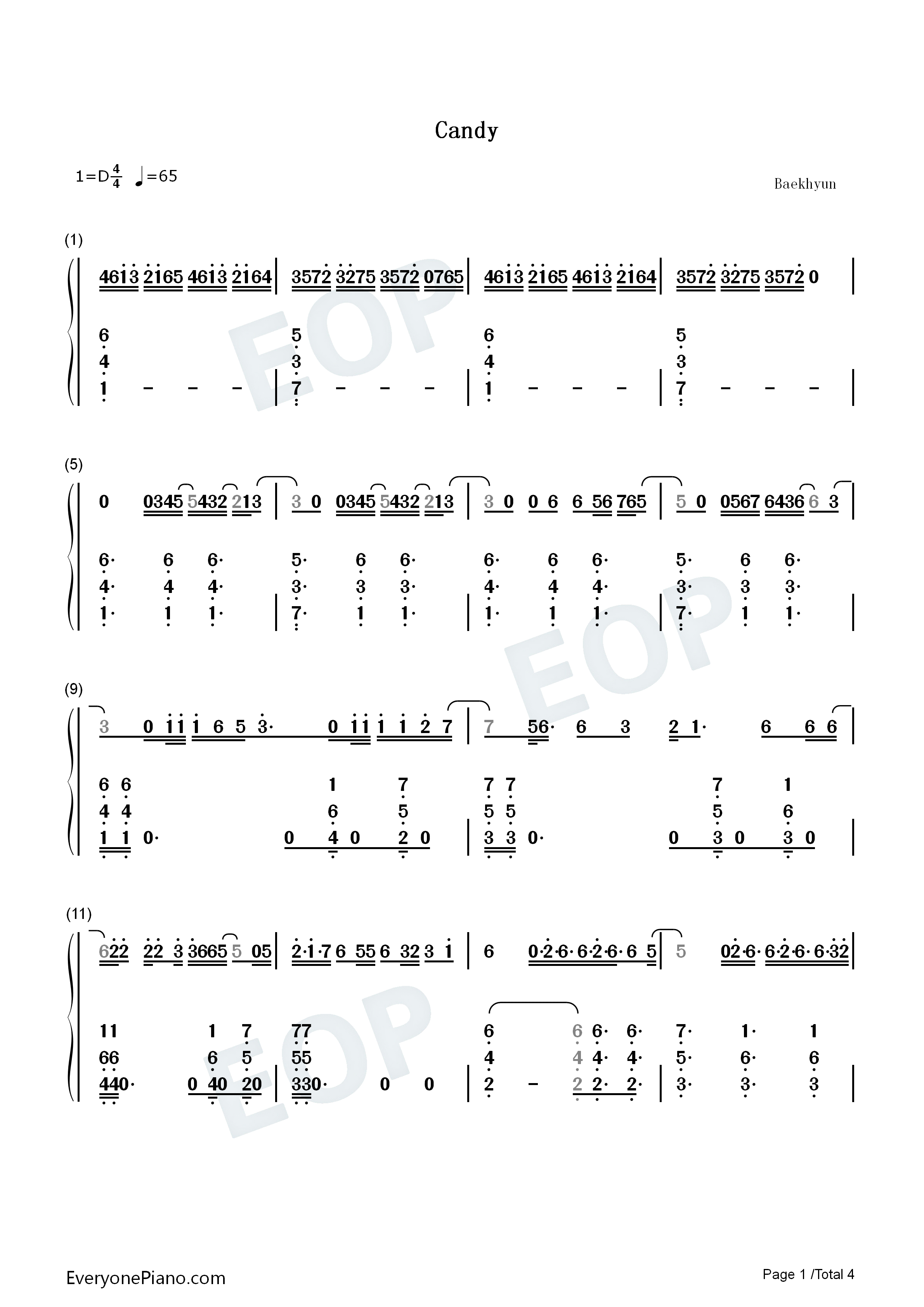 Candy钢琴简谱_边伯贤演唱