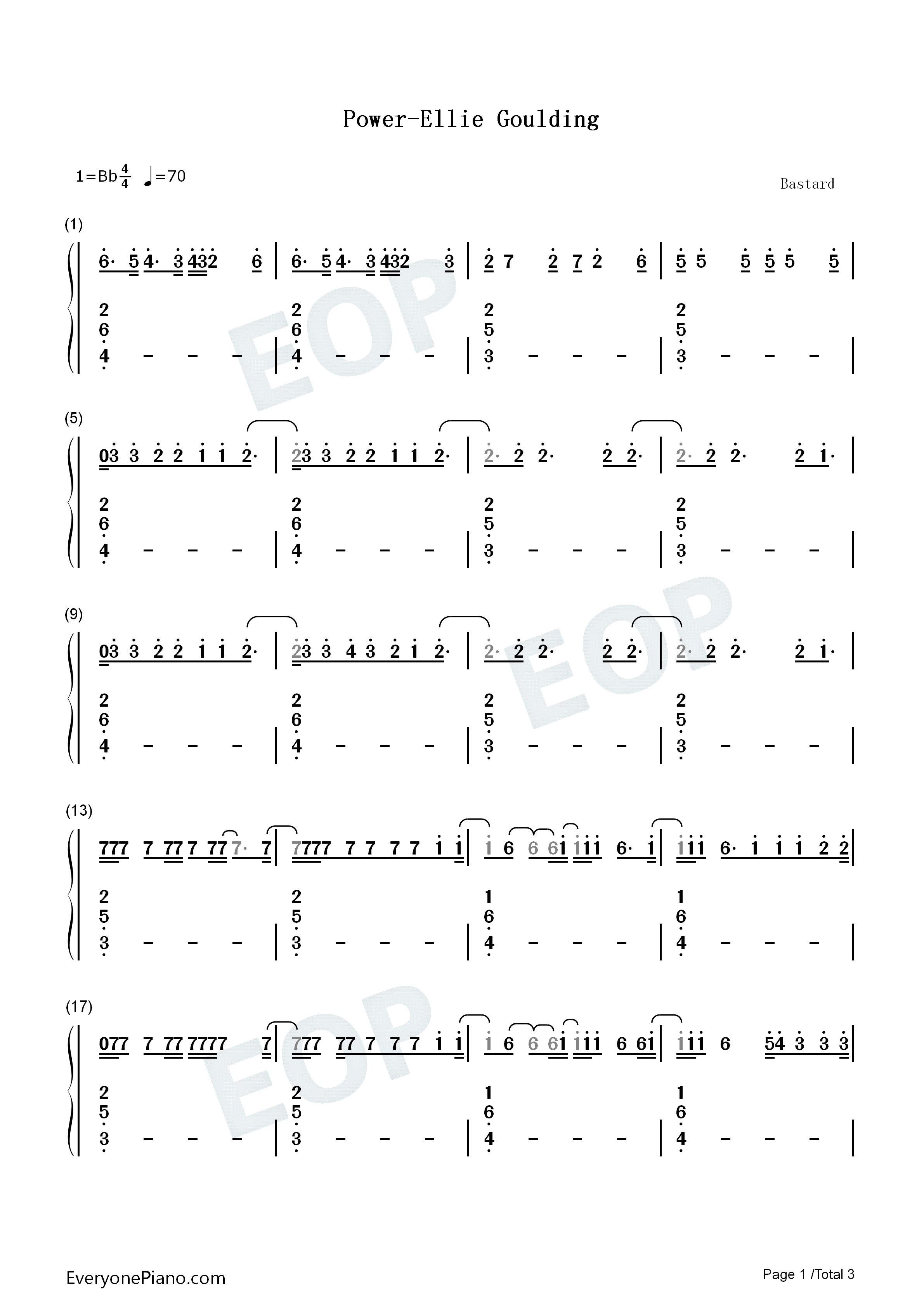 Power钢琴简谱_Ellie_Goulding演唱