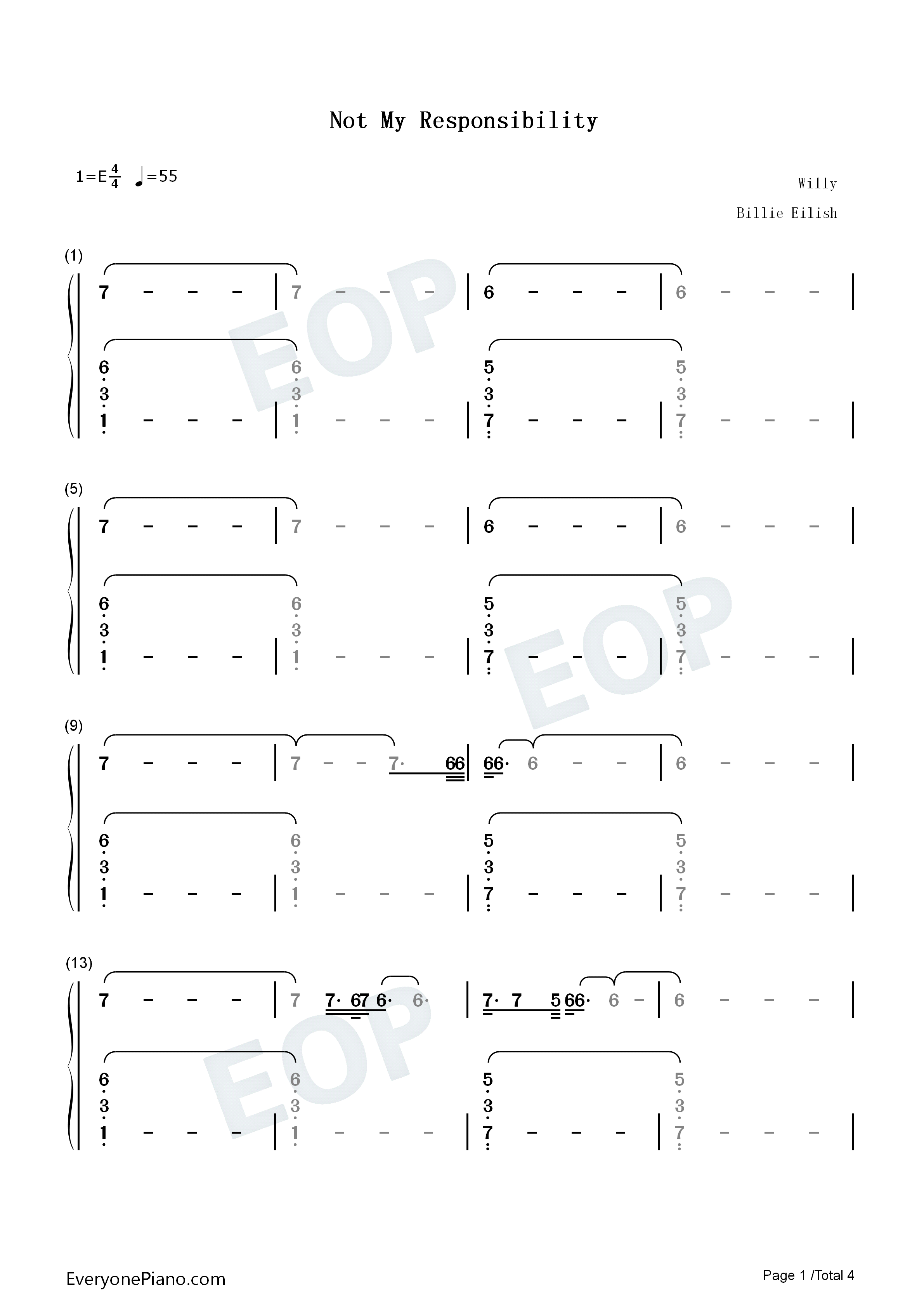Not_My_Responsibility钢琴简谱_Billie_Eilish演唱