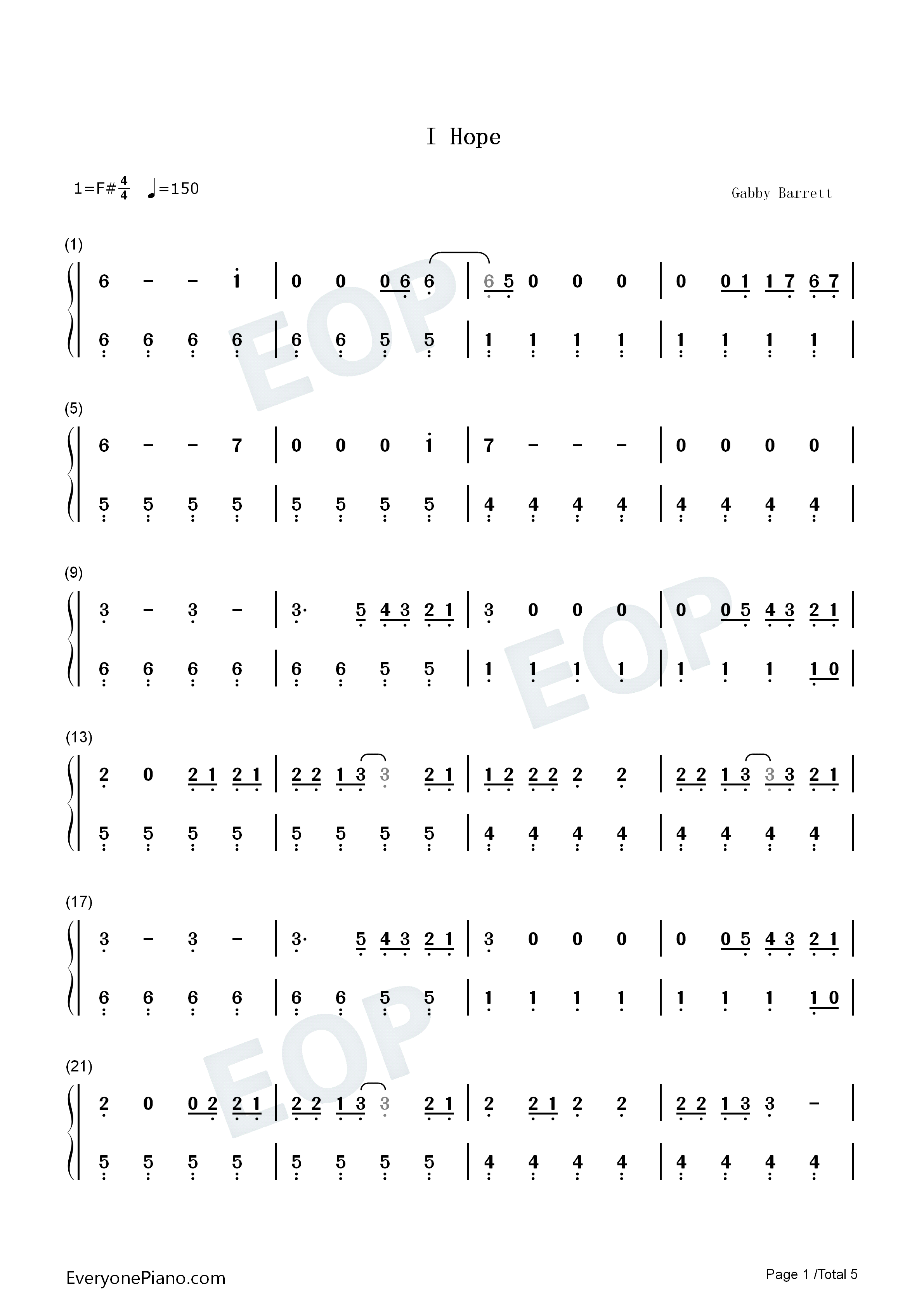 I_Hope钢琴简谱_Gabby_Barrett_Charlie_Puth演唱