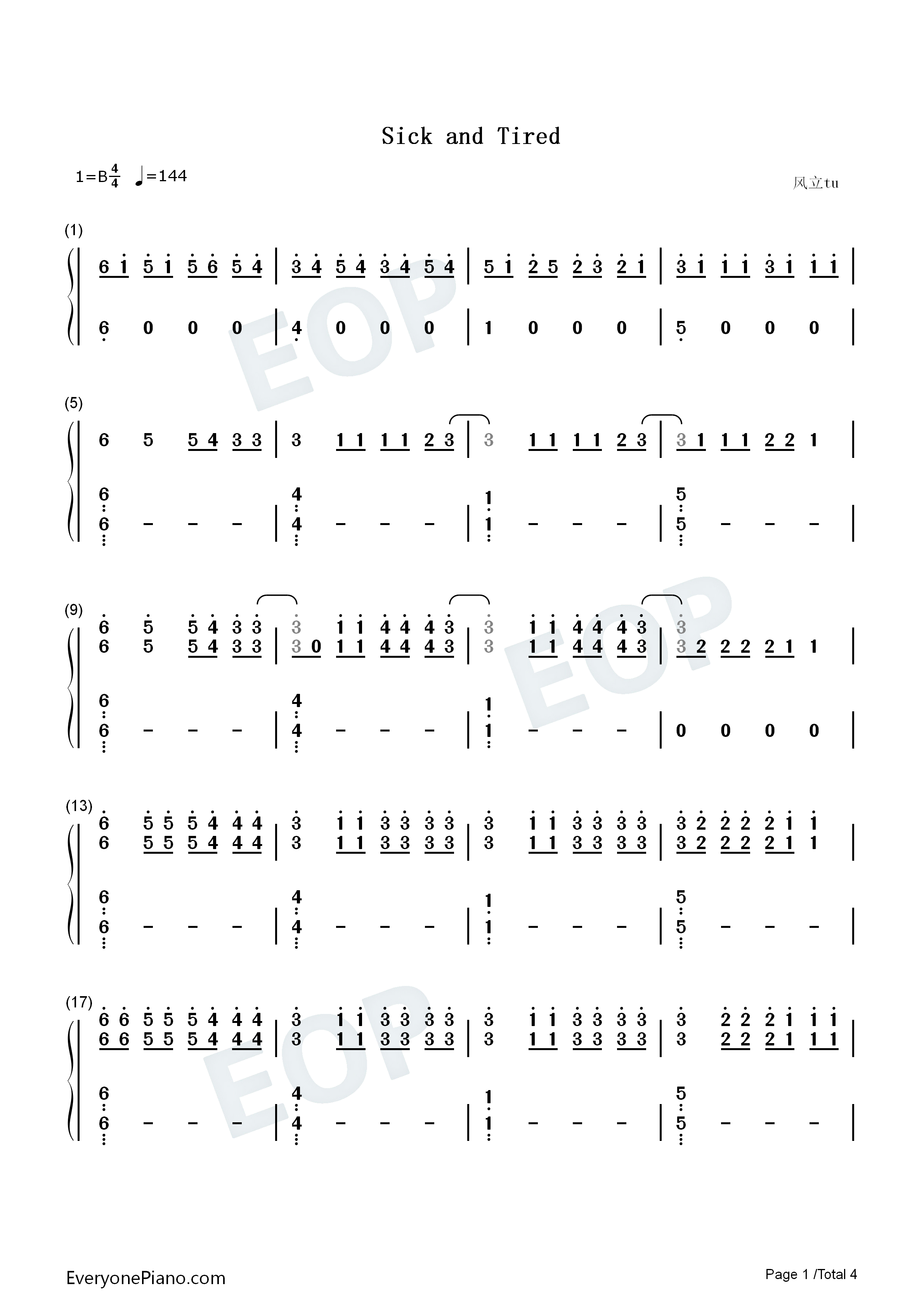 Sick_and_Tired钢琴简谱_Iann_Dior_Machine_Gun_Kelly_Travis_Barker演唱