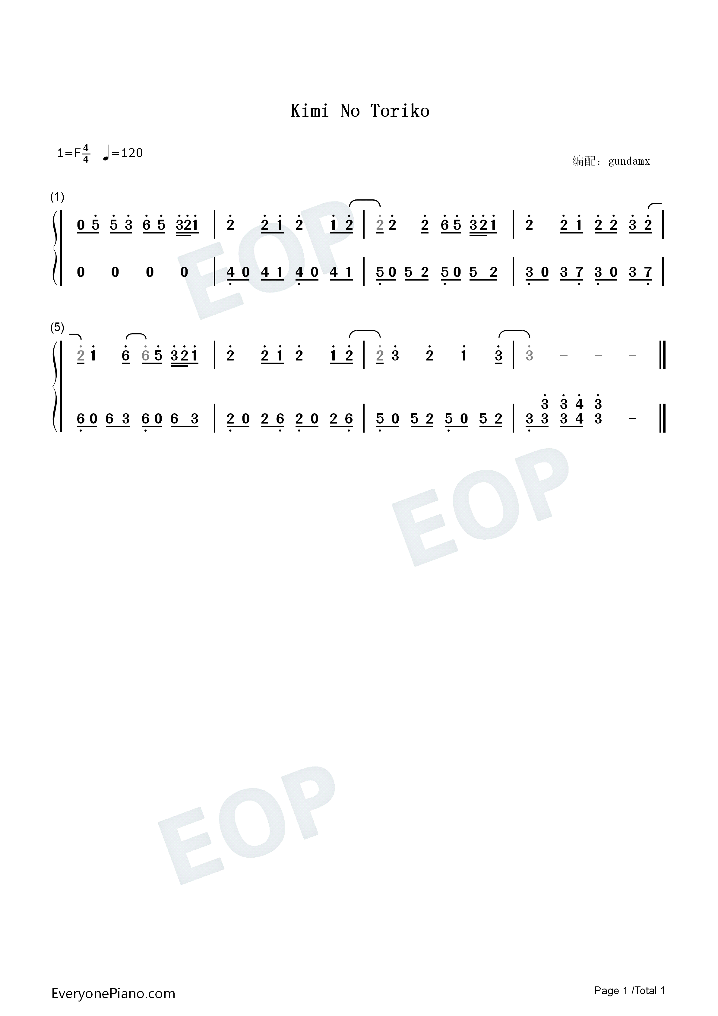 Kimi_No_Toriko钢琴简谱_Rizky_Ayuba演唱