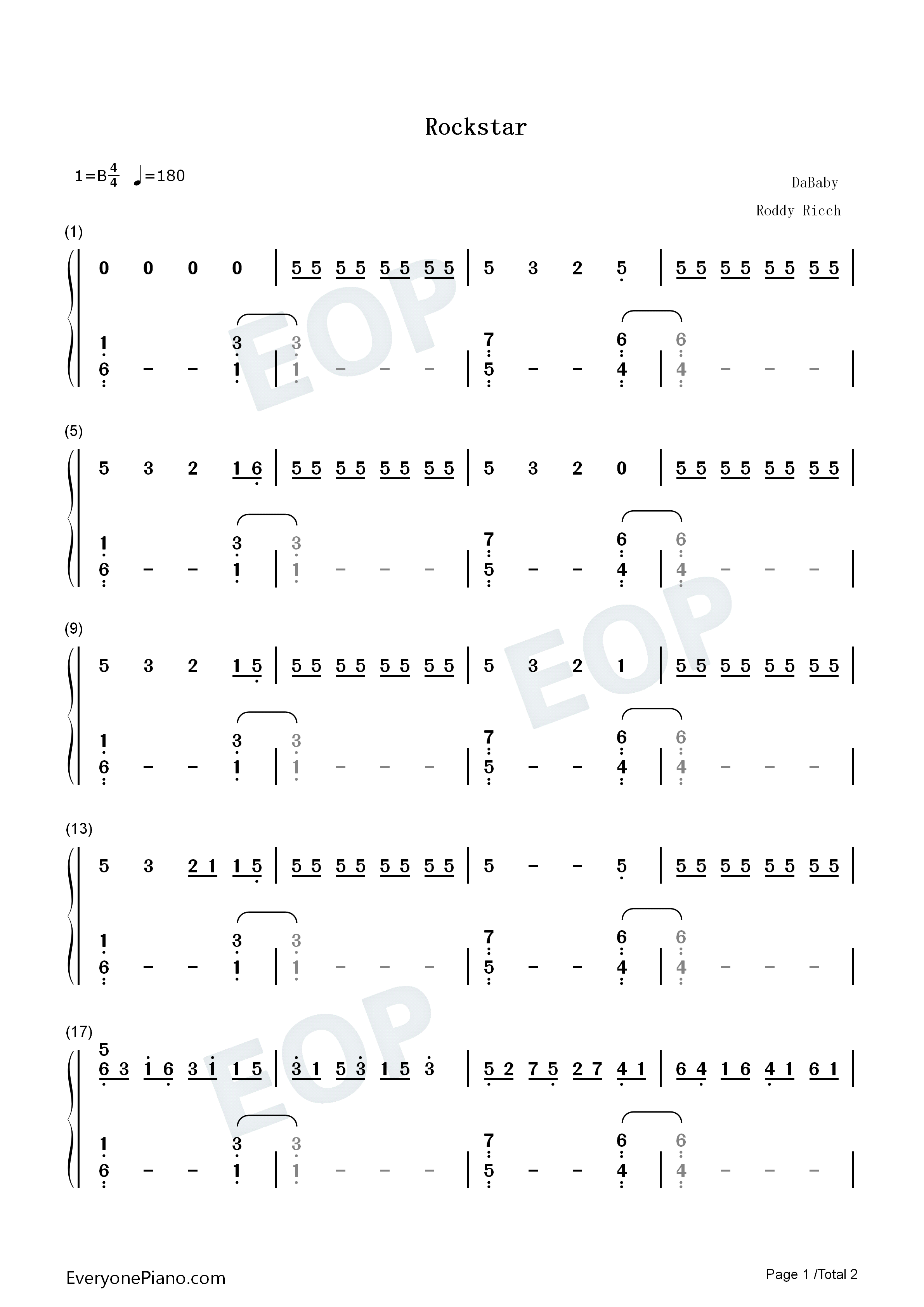 Rockstar钢琴简谱_DaBaby_Roddy_Ricch演唱