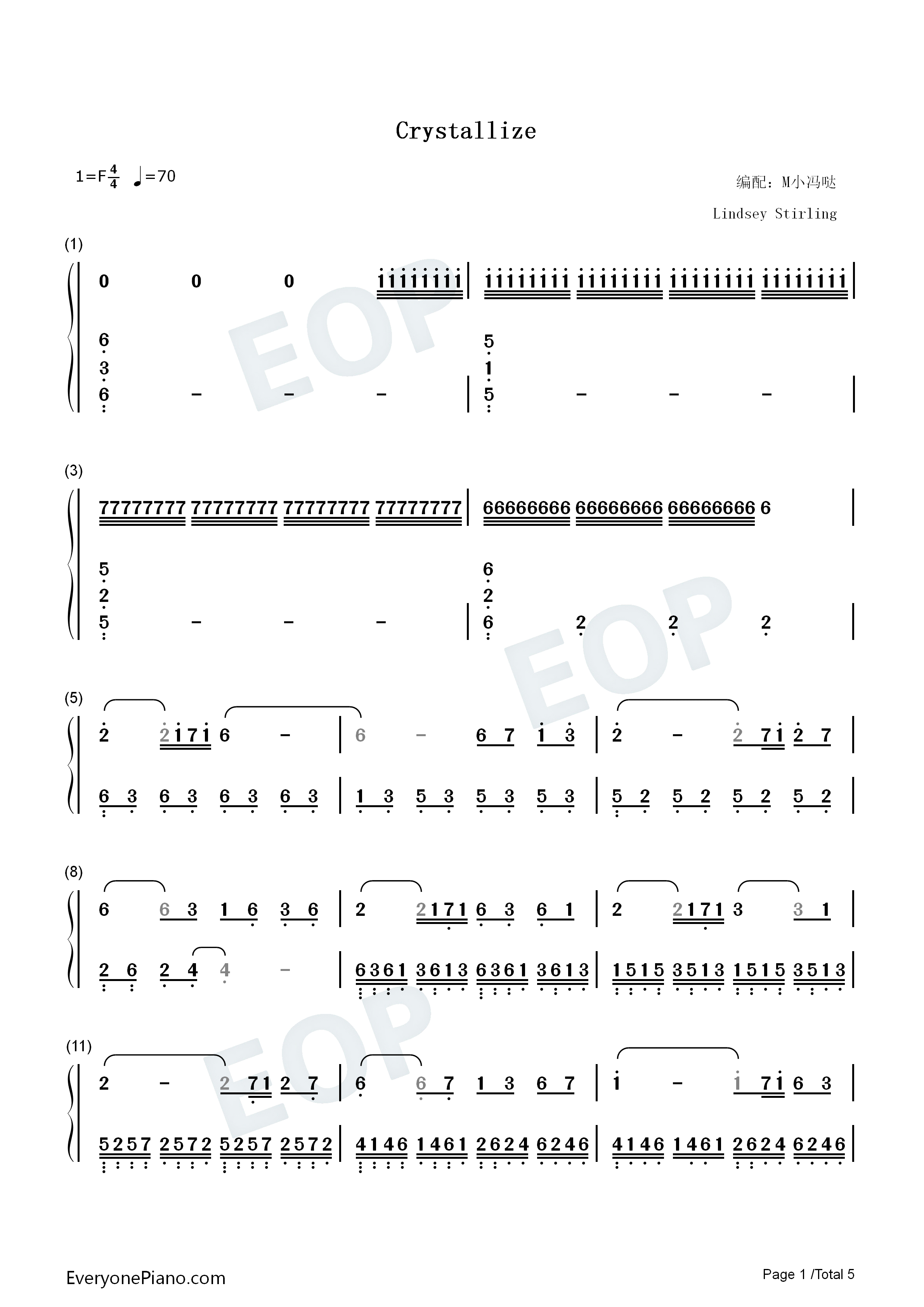 Crystallize钢琴简谱_Lindsey_Stirling演唱