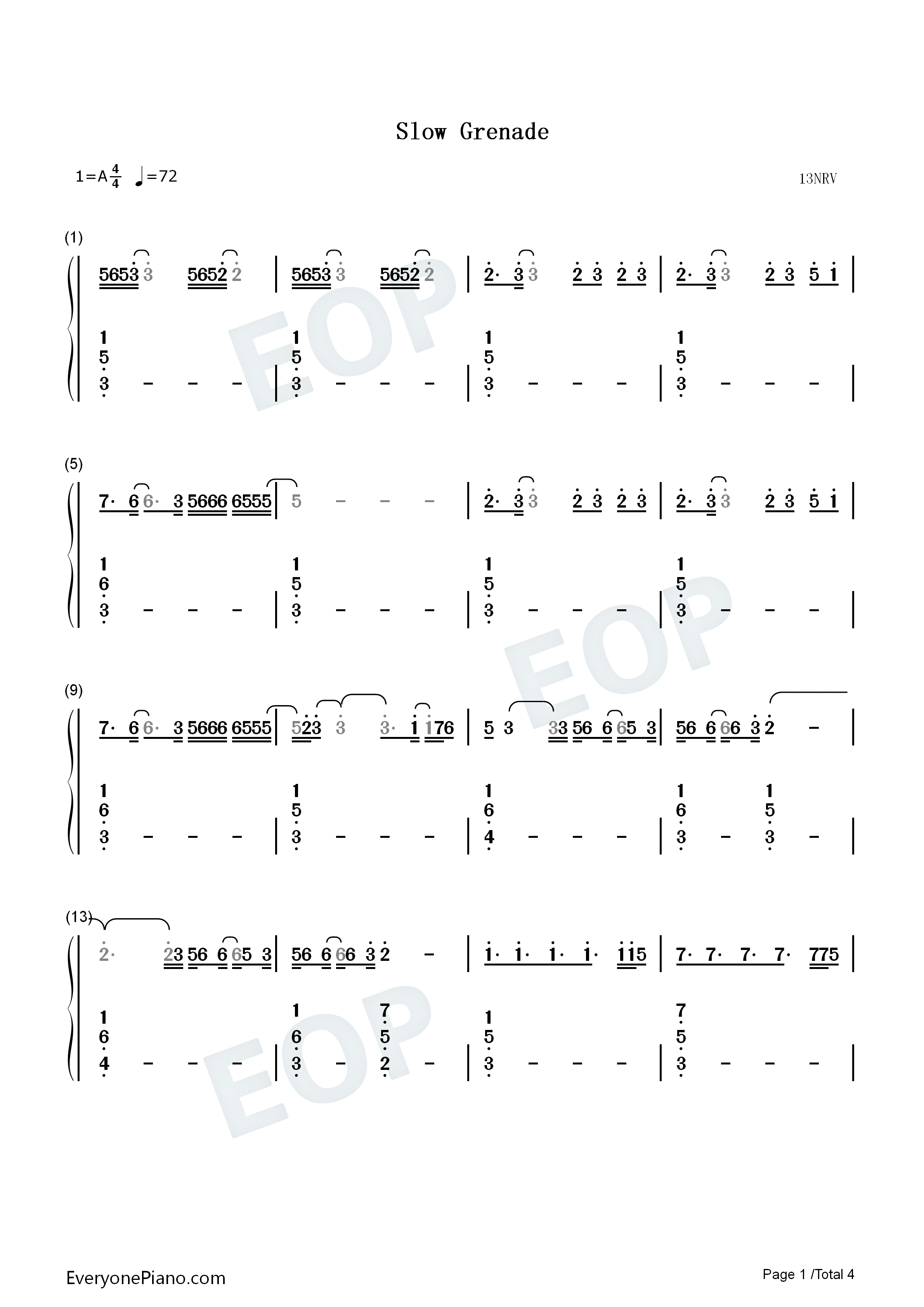 Slow_Grenade钢琴简谱_Ellie_Goulding_Lauv演唱