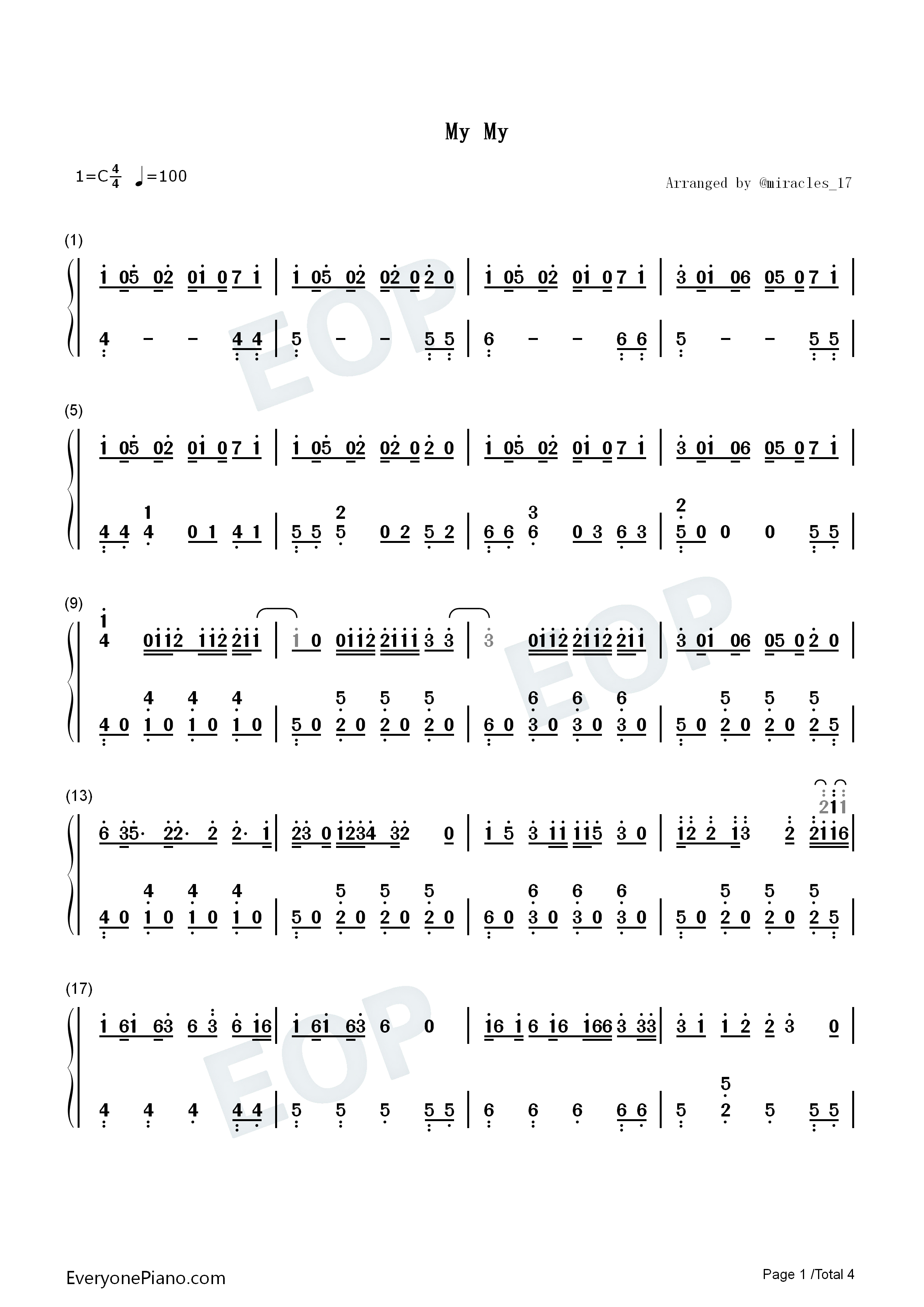 My_My钢琴简谱_Seventeen演唱