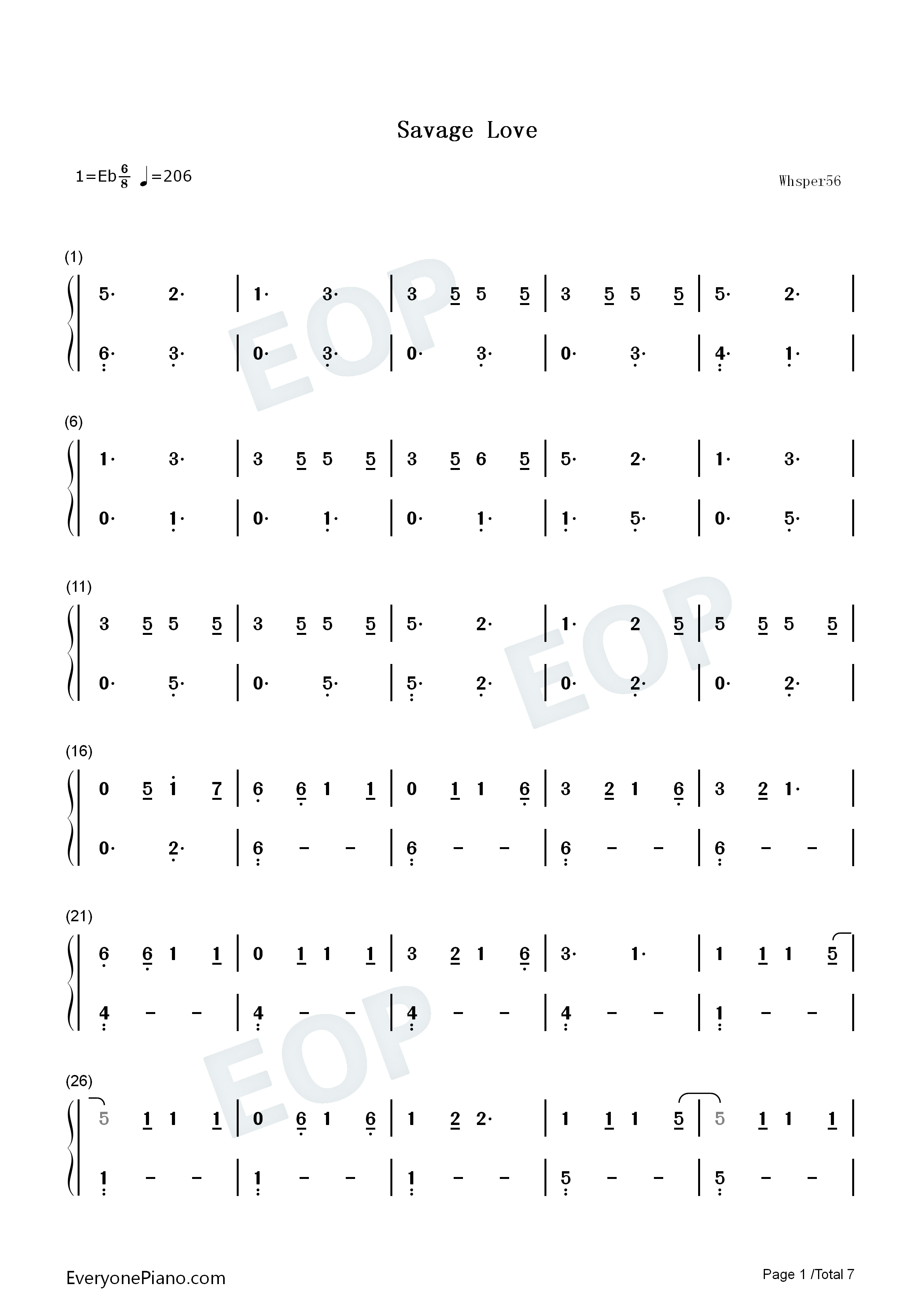 Savage_Love钢琴简谱_Jawsh_685_Jason_Derulo演唱