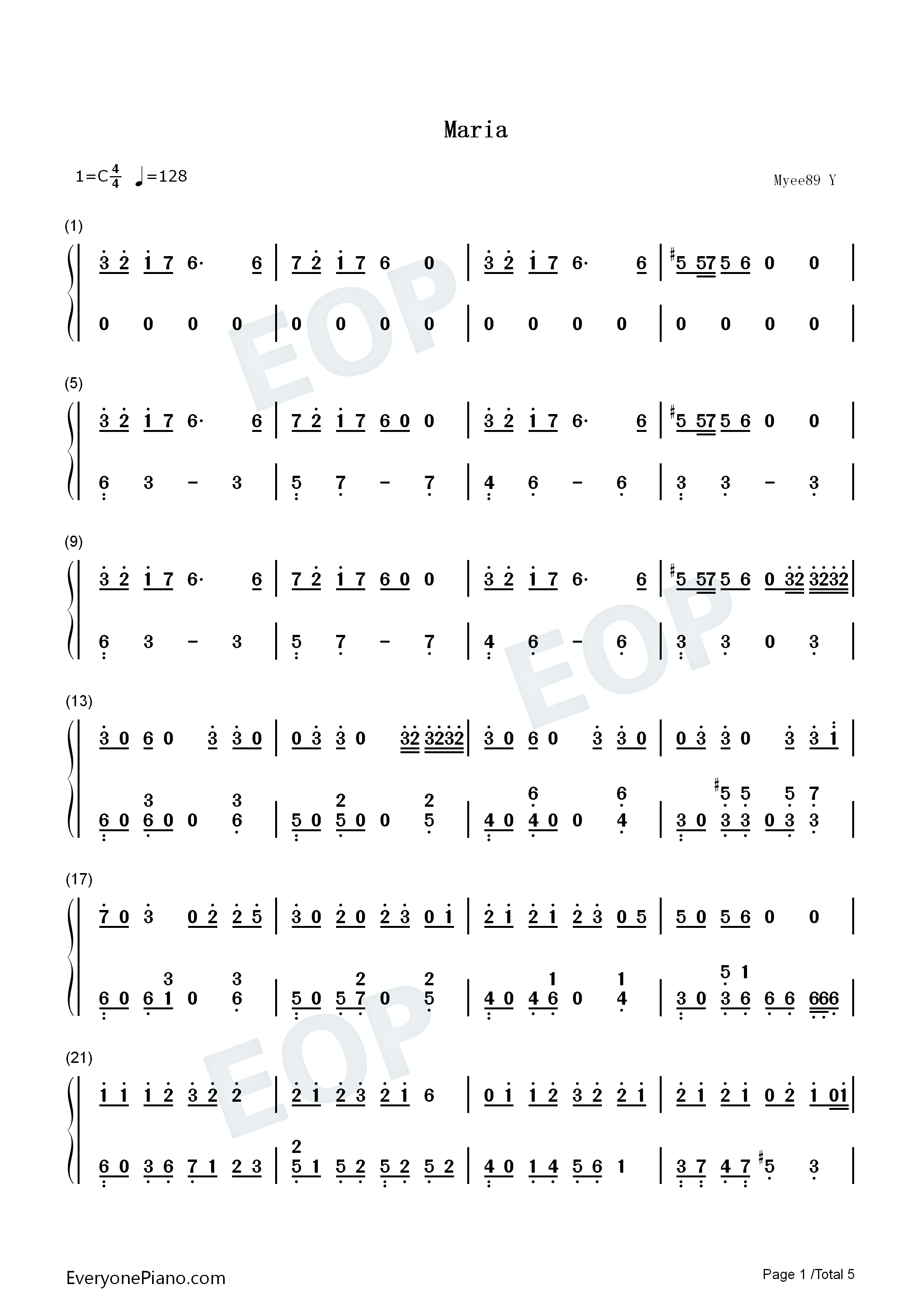 Maria钢琴简谱_华莎_화사演唱