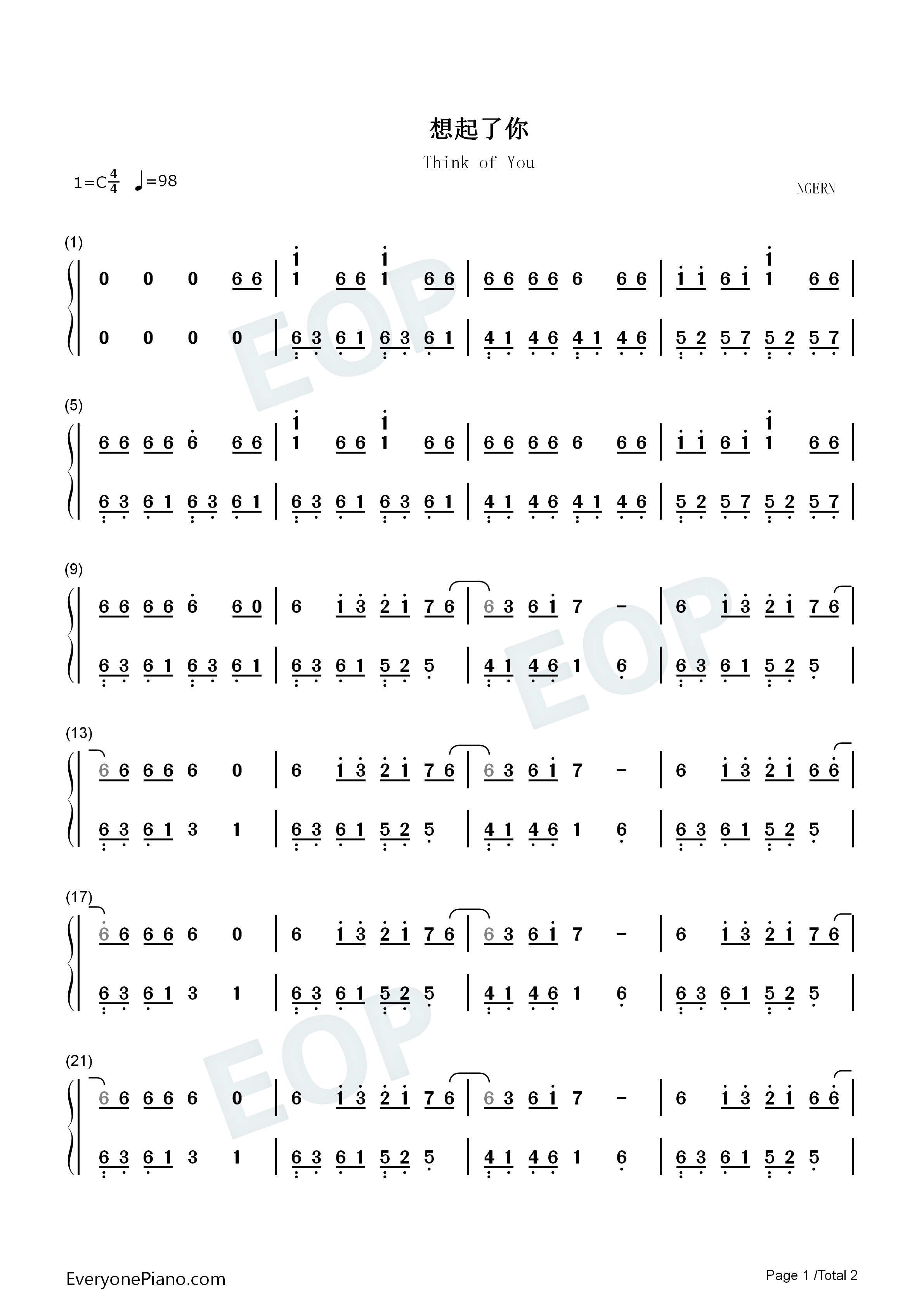 想起了你钢琴简谱_程响演唱