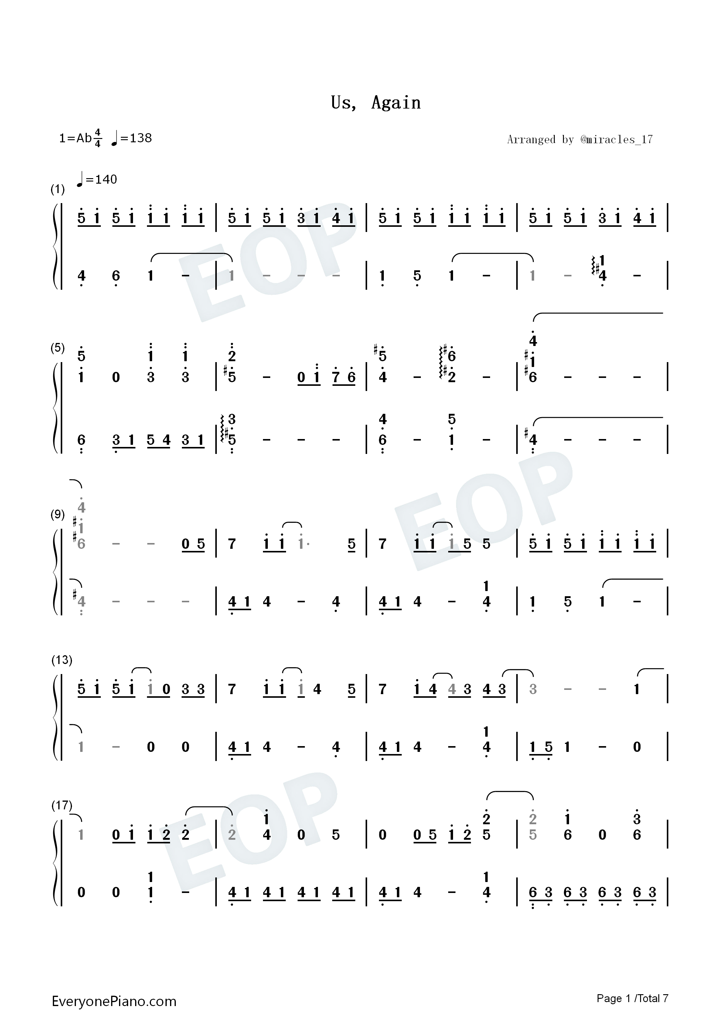 Us_Again钢琴简谱_Seventeen演唱