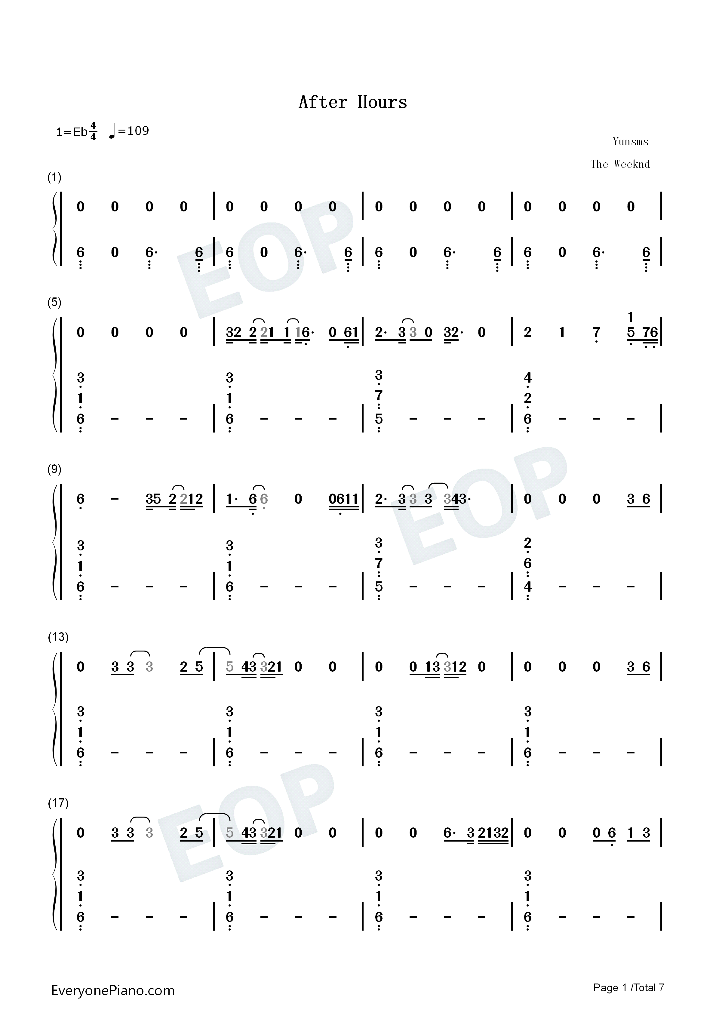 After_Hours钢琴简谱_The_Weeknd演唱