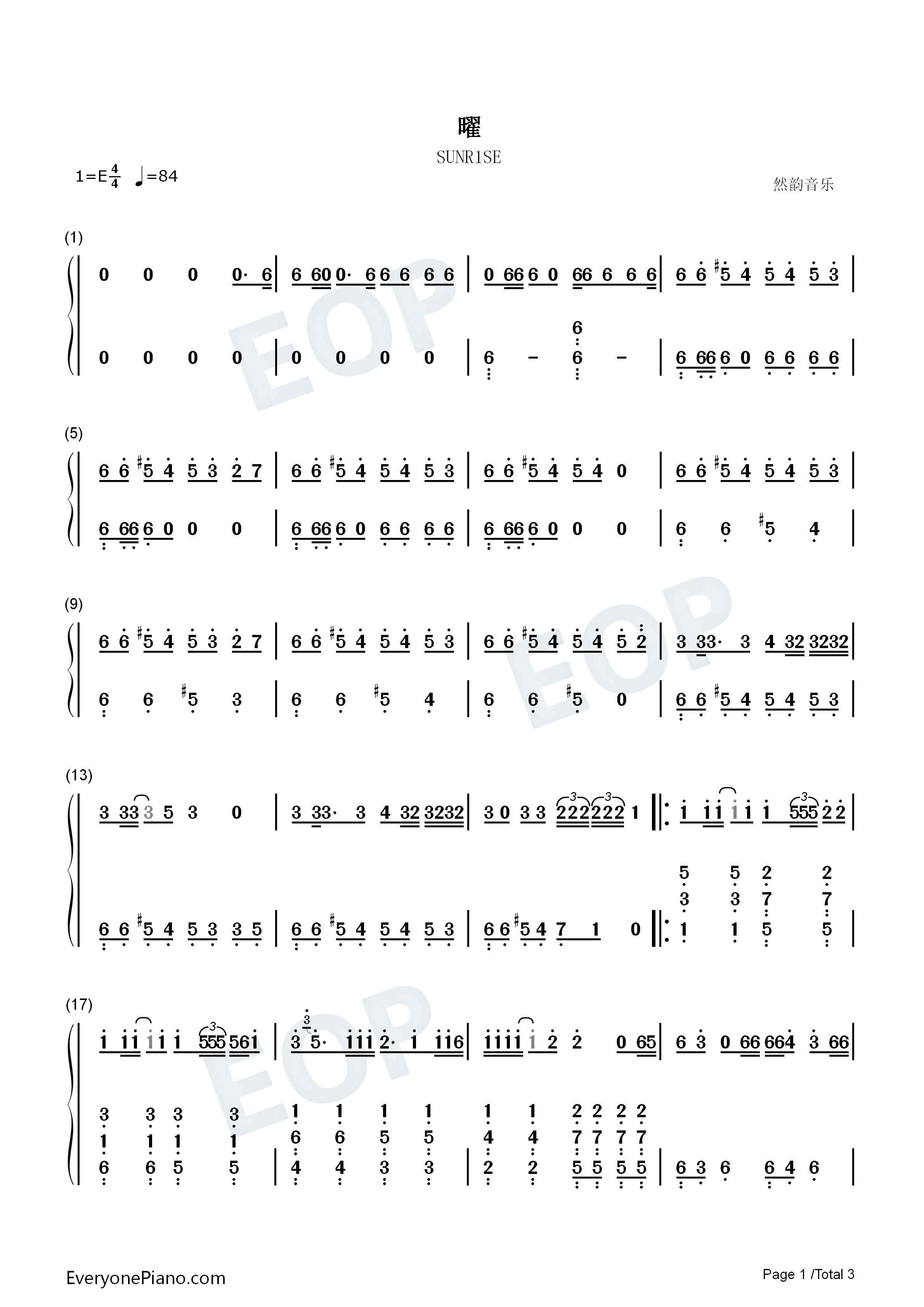 曜钢琴简谱_R1SE演唱