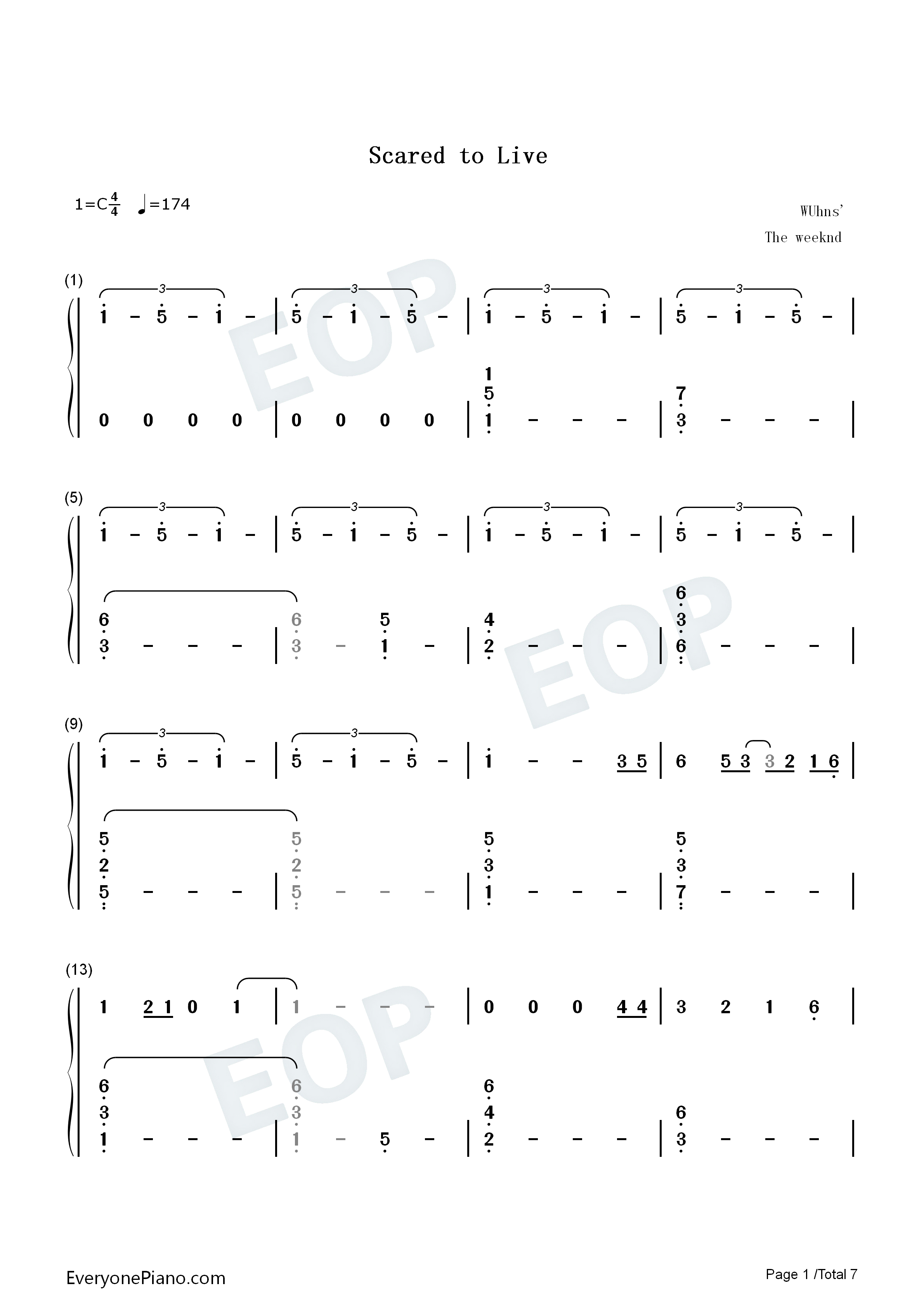 Scared_to_Live钢琴简谱_The_Weeknd演唱
