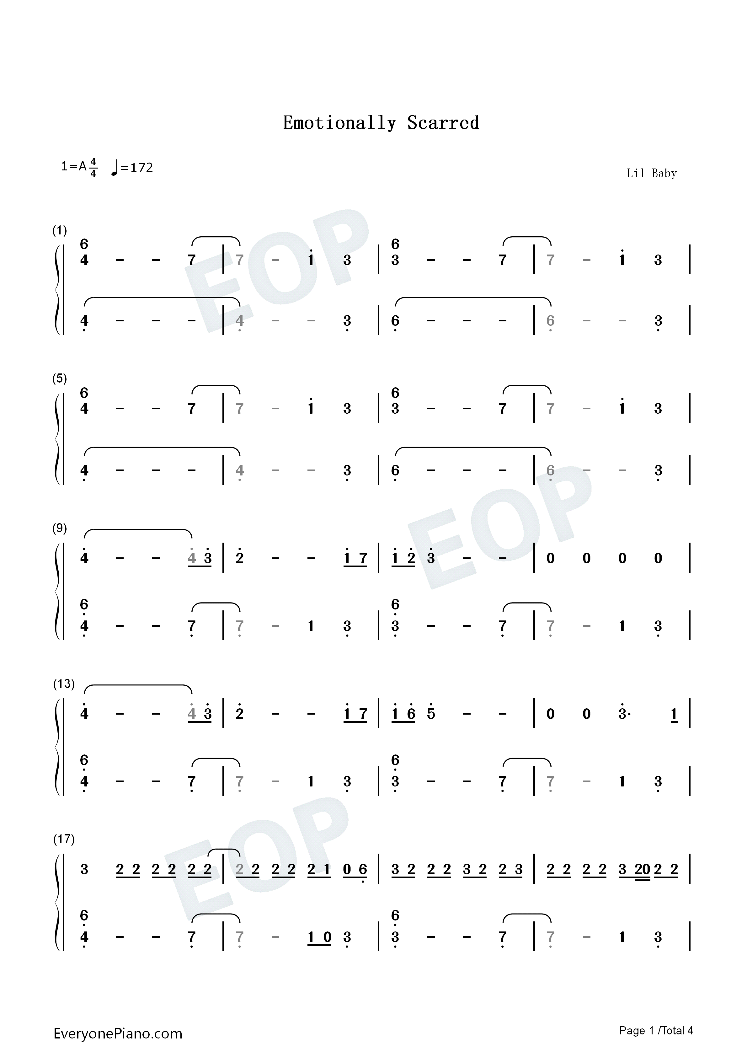 Emotionally_Scarred钢琴简谱_Lil_Baby演唱