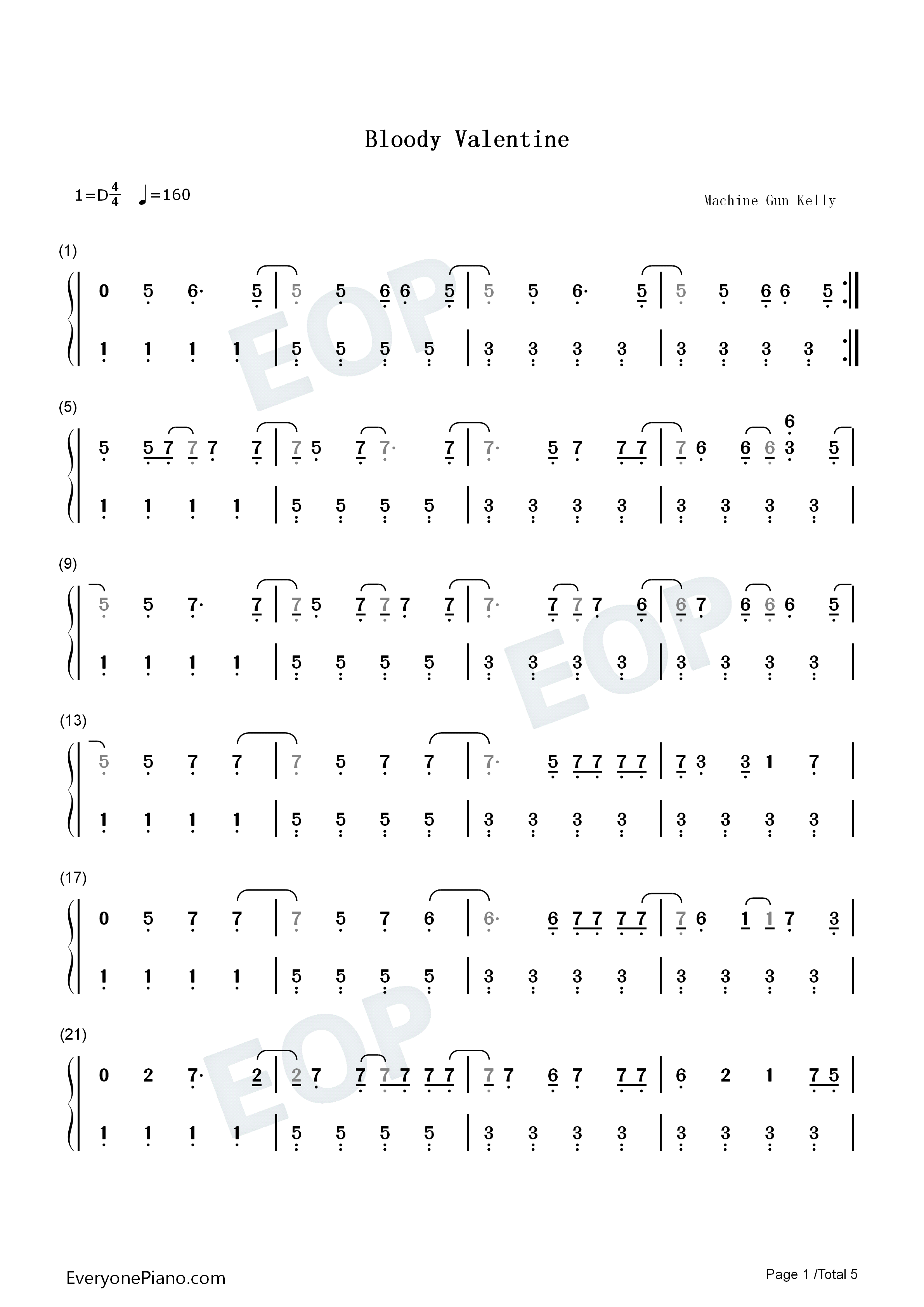 Bloody_Valentine钢琴简谱_Machine_Gun_Kelly演唱
