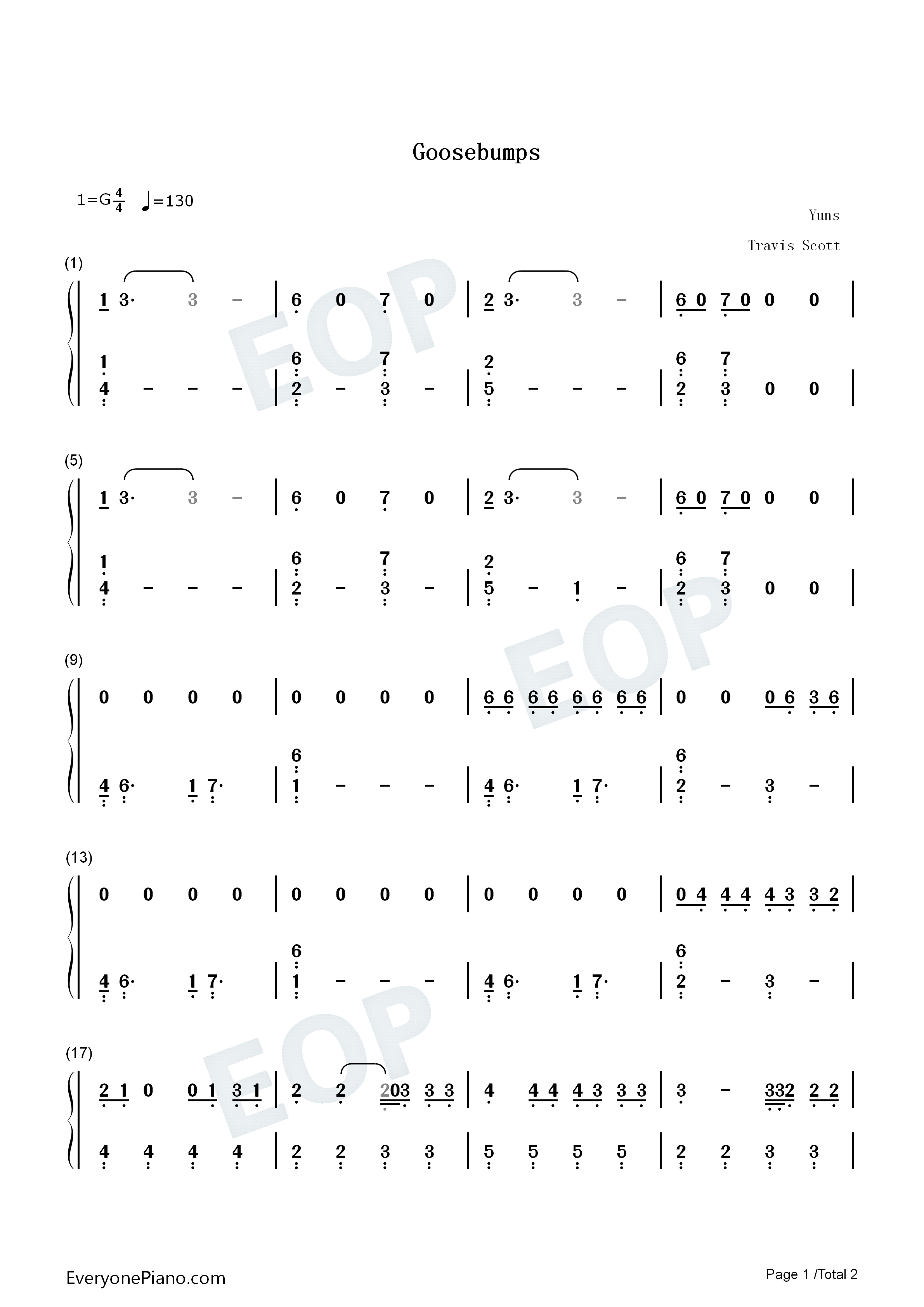 Goosebumps钢琴简谱_Travis_Scott_Kendrick_Lamar演唱