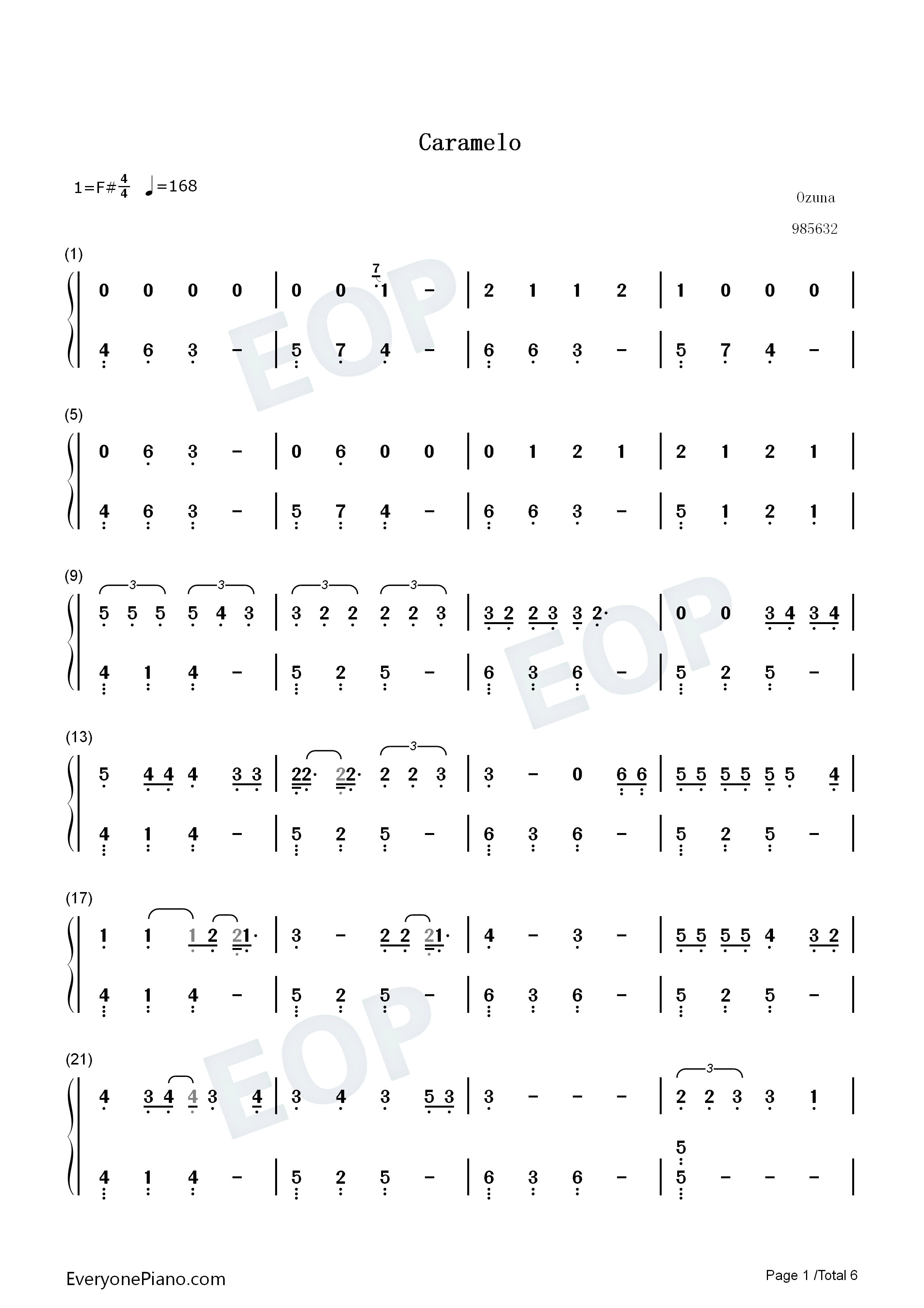 Caramelo钢琴简谱_Ozuna演唱