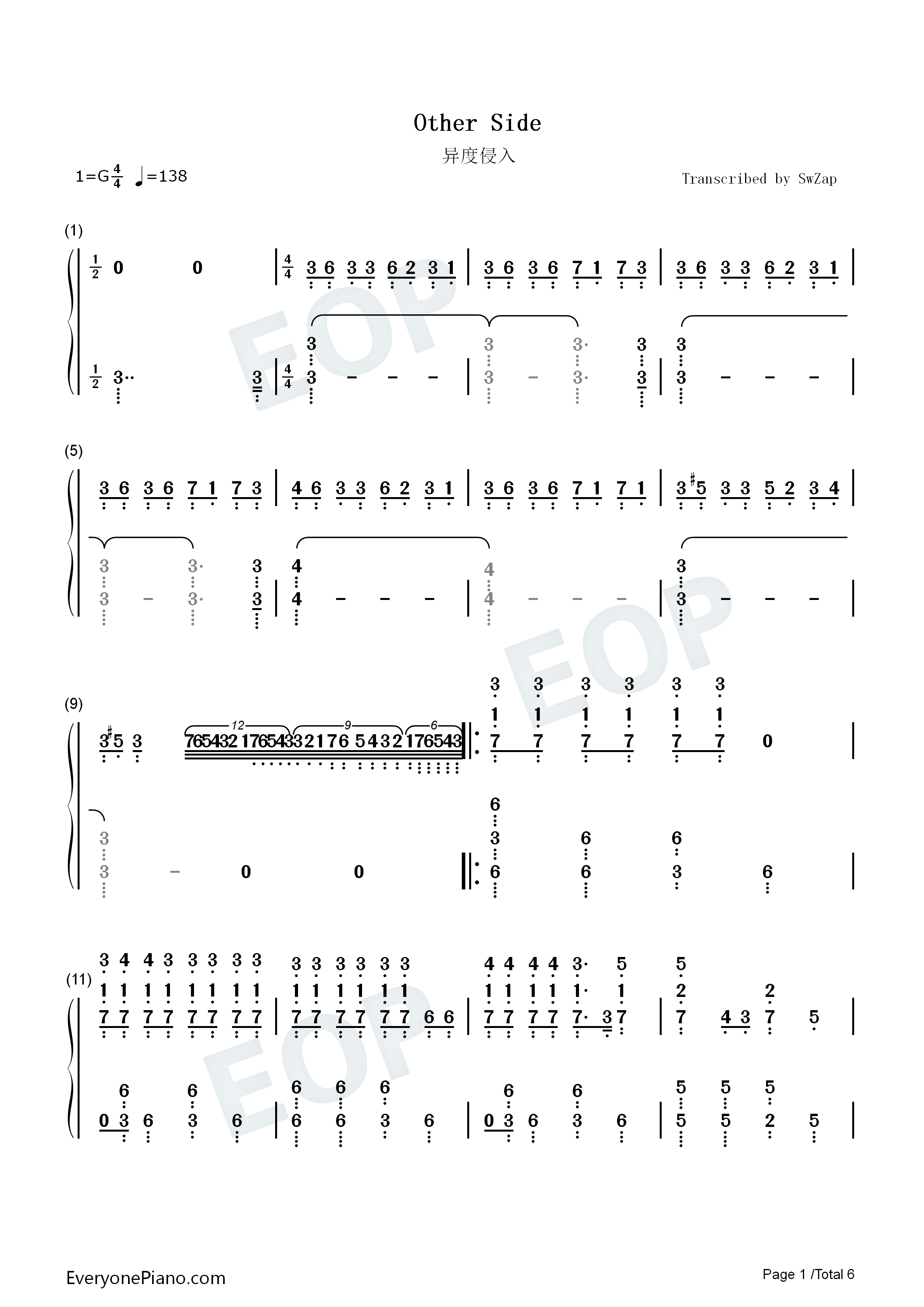 Other_Side钢琴简谱_MIYAVI演唱