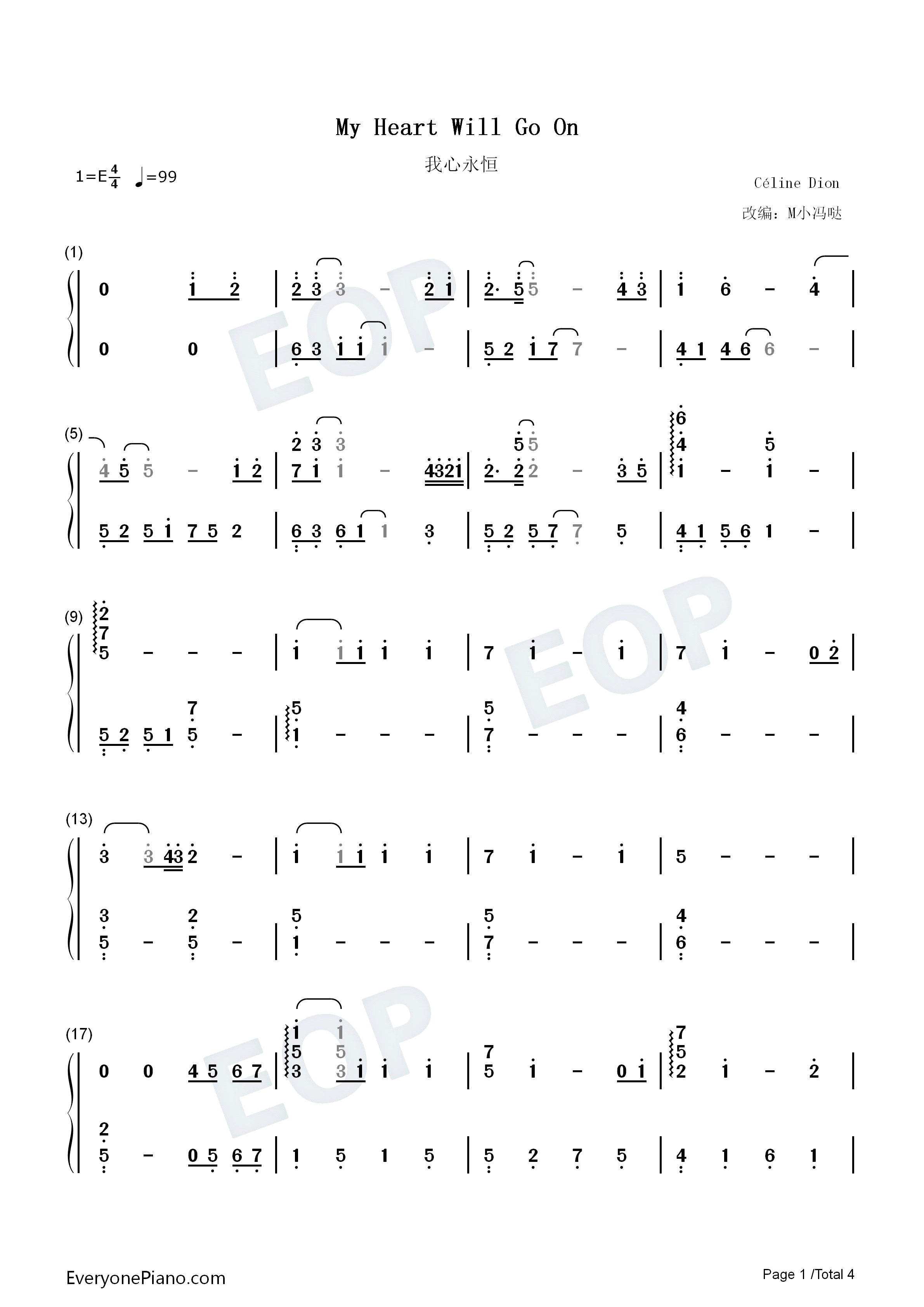 My_Heart_Will_Go_On钢琴简谱_Celine_Dion演唱
