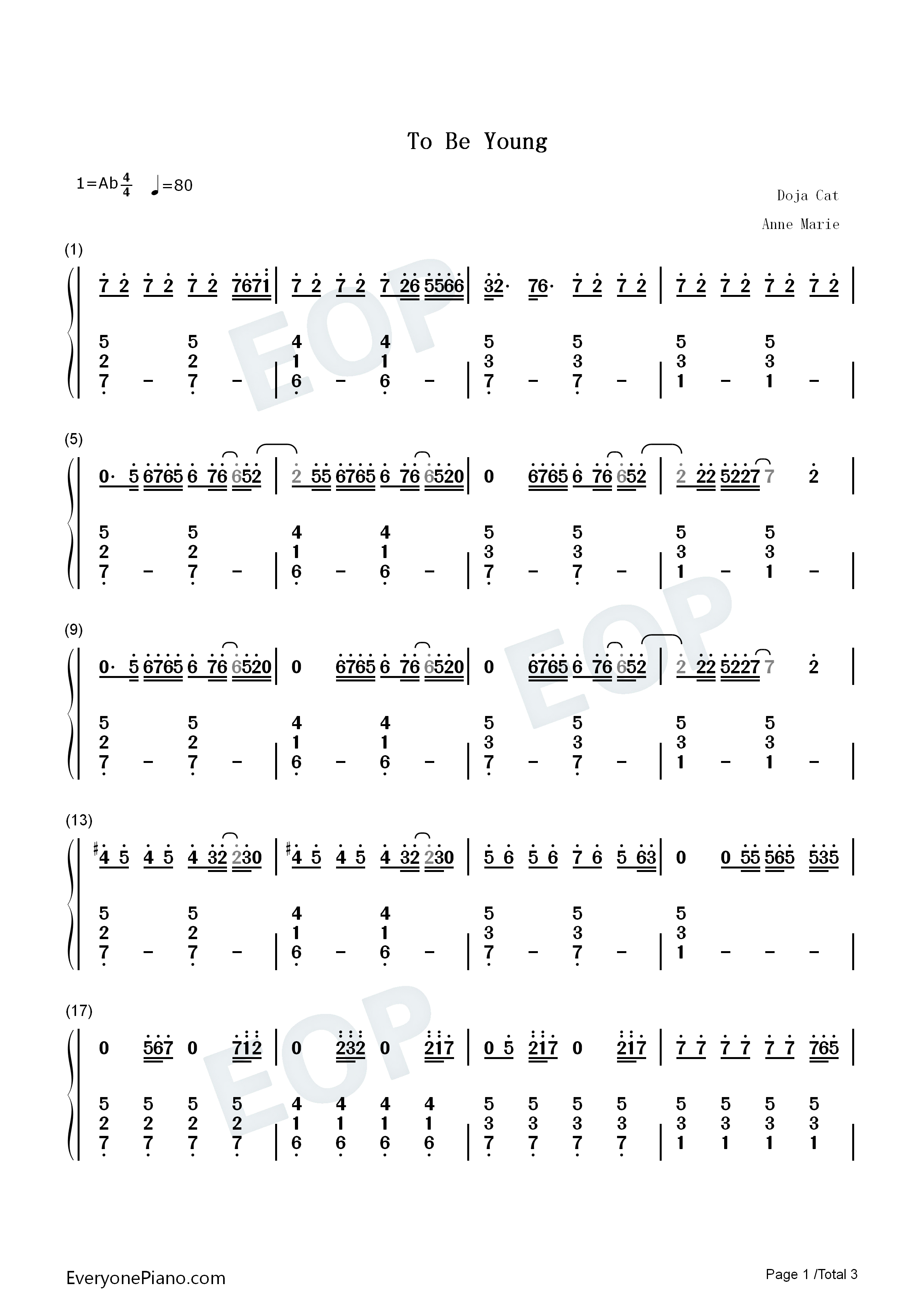 To_Be_Young钢琴简谱_Anne_Marie_Doja_Cat演唱