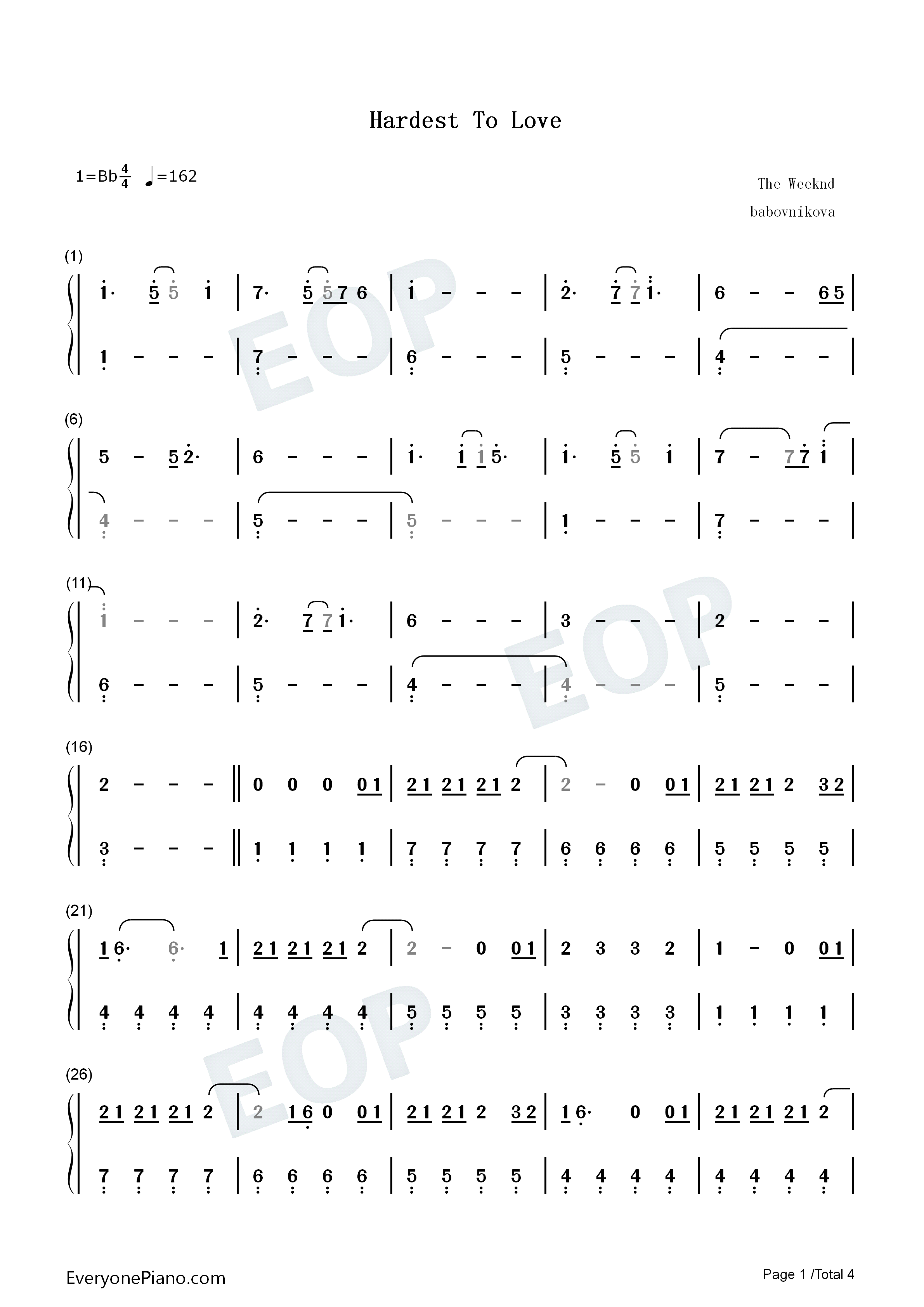 Hardest_to_Love钢琴简谱_The_Weeknd演唱